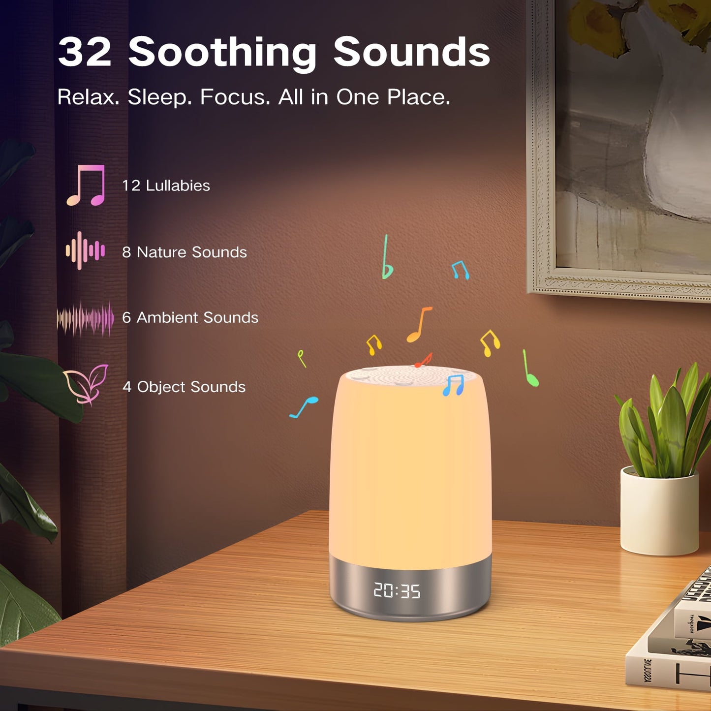 White Noise Machine with Night Light& Alarm Clock – 32 Soothing Sounds, Smart App Control, Timer & Memory, Portable Sleep Sound Machine for Baby, Adults & Travel