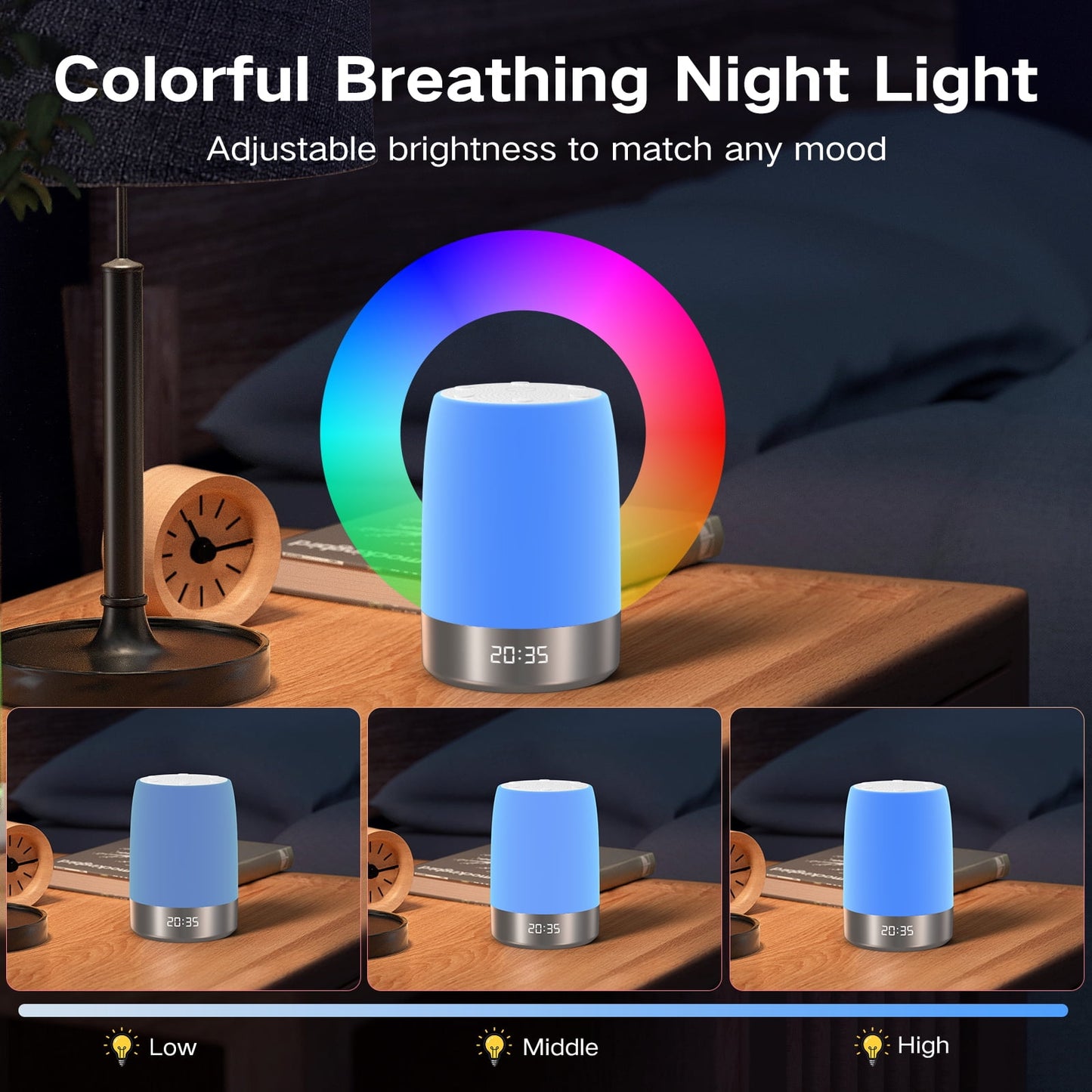 White Noise Machine with Night Light& Alarm Clock – 32 Soothing Sounds, Smart App Control, Timer & Memory, Portable Sleep Sound Machine for Baby, Adults & Travel