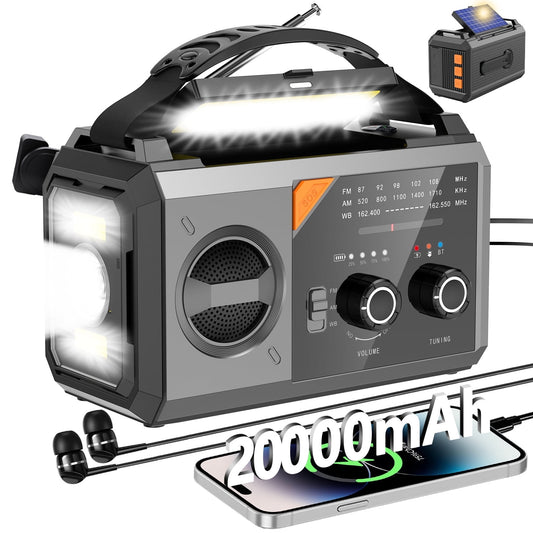 20000mAh Emergency Radio,Hand Crank Weather Radio with Battery Powered and Fast Charging, NOAA/AM/FM Portable Solar Radio with SOS Alert Flashlight, Outdoor Survival Gear