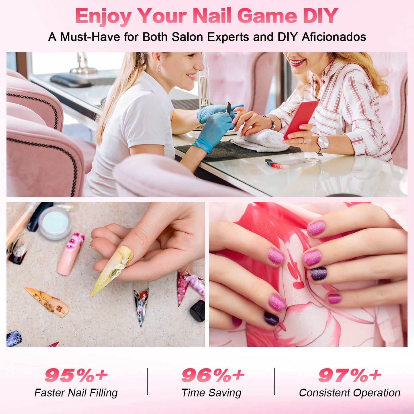 Electric Nail Drill Machine, 35000RPM Nail File Kit for Acrylic Gel Nails Polish Rechargeable Portable Manicure Pedicure Kit for Women Manicure Salon, Pink