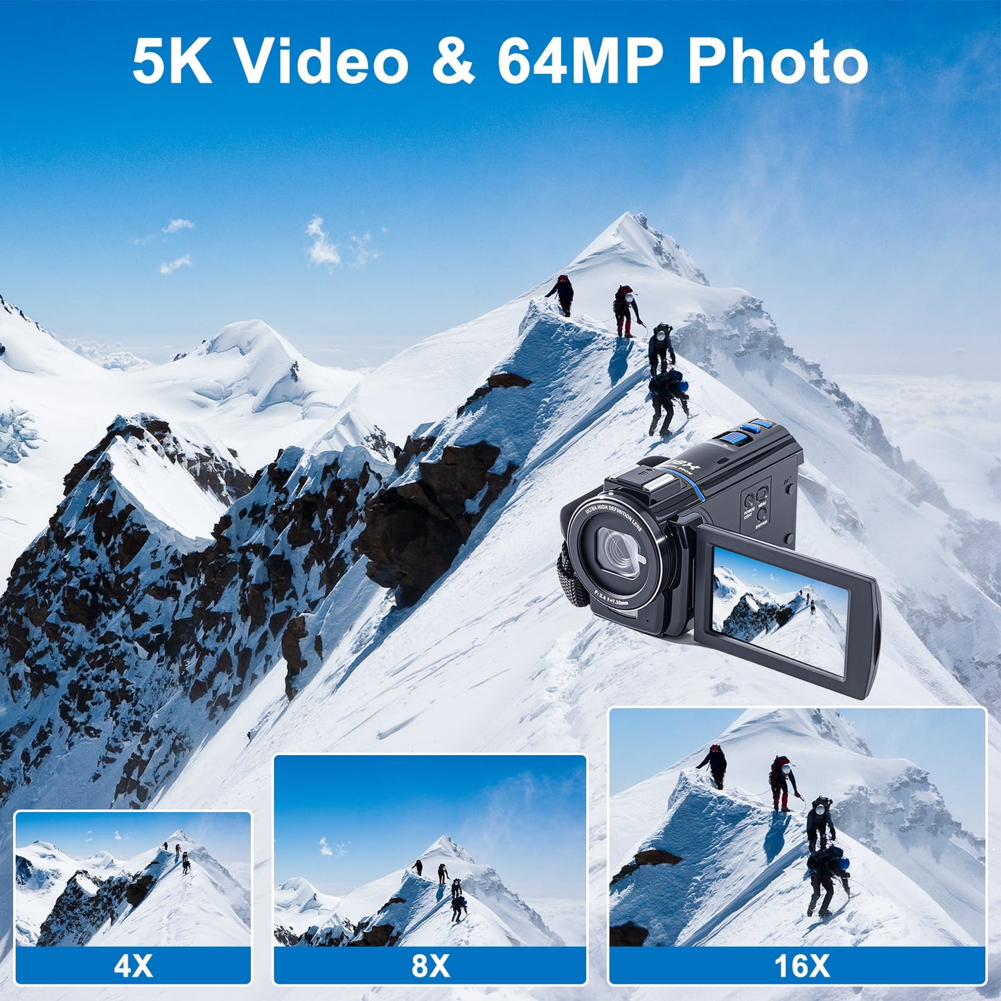 5K UHD Video Camera Camcorder, 18X Zoom, 64MP,3'' IPS Touch Screen, 32GB SD Card,Black