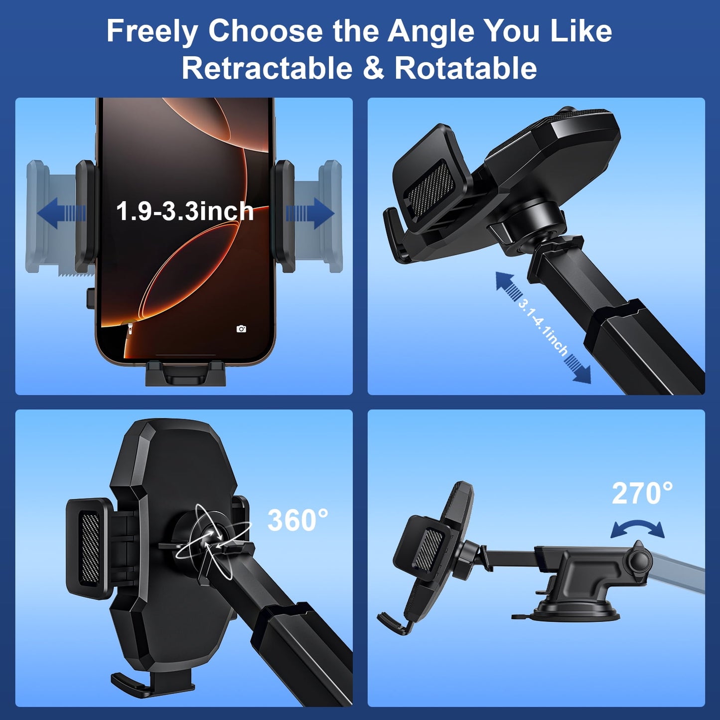 Car Phone Holder, Air Vent Phone Car Holder, Universal Phone Holder for Dashboard and Windshield, Car Mount for Cars, Trucks, SUVs