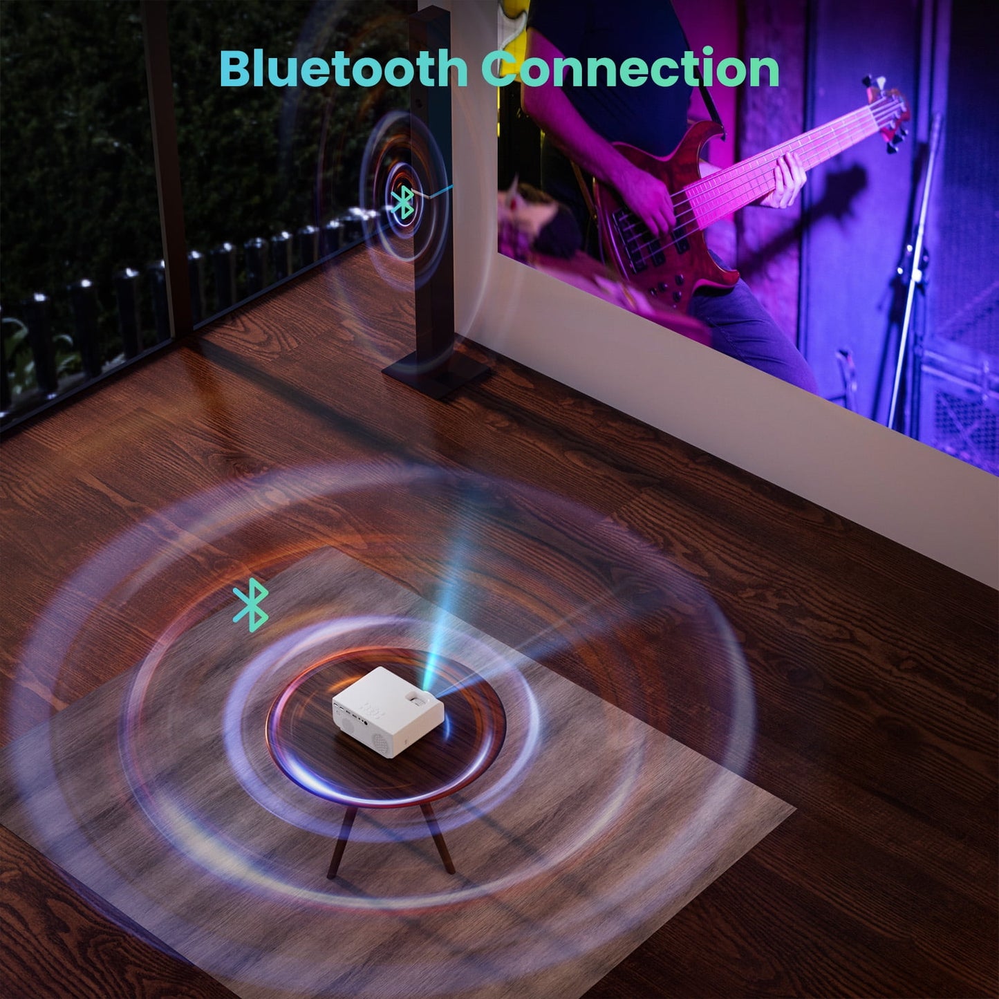 5G/2.4G WiFi Bluetooth Projector, 12000 Lux Native 1080P Support 4K, Outdoor Movie Projector Compatible with iOS/Android, 100" Screen Included