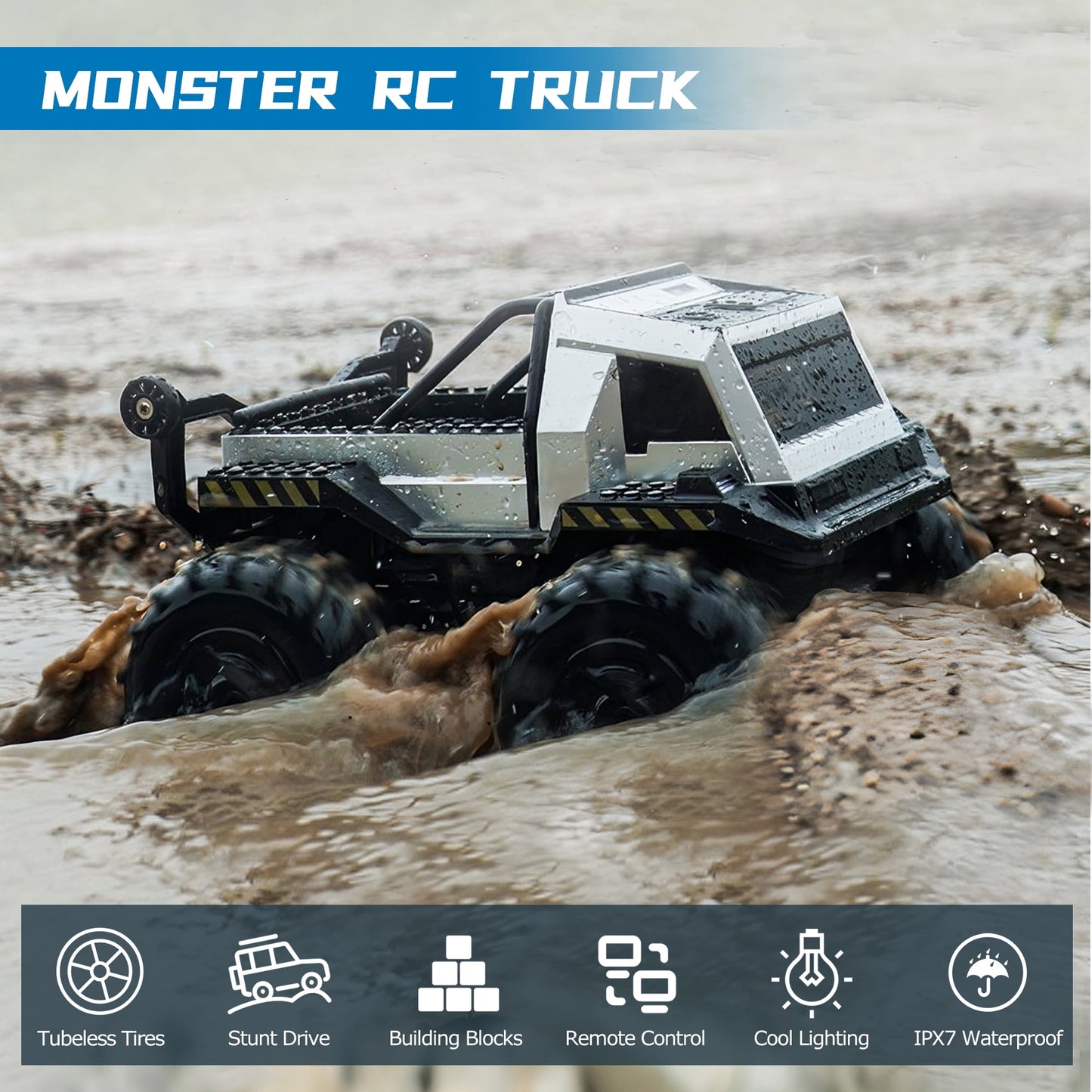 1:16 Amphibious Remote Control Car Building Blocks DIY Waterproof RC Truck RC Car Toys Gifts for Kids Adults