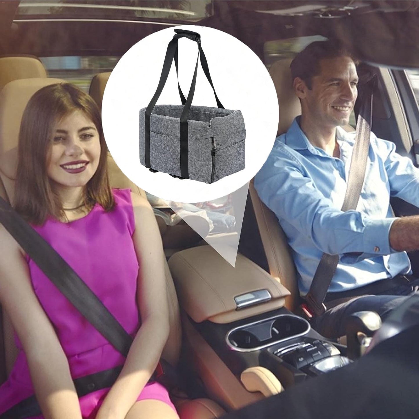 Dog Car Seat for Small Dogs, Pet Booster Seat, Fully Detachable and Washable, with Clip-on Safety Leash, Adjustable Straps for Small Pets up to 15lbs, Travel Carrier Bed, Grey