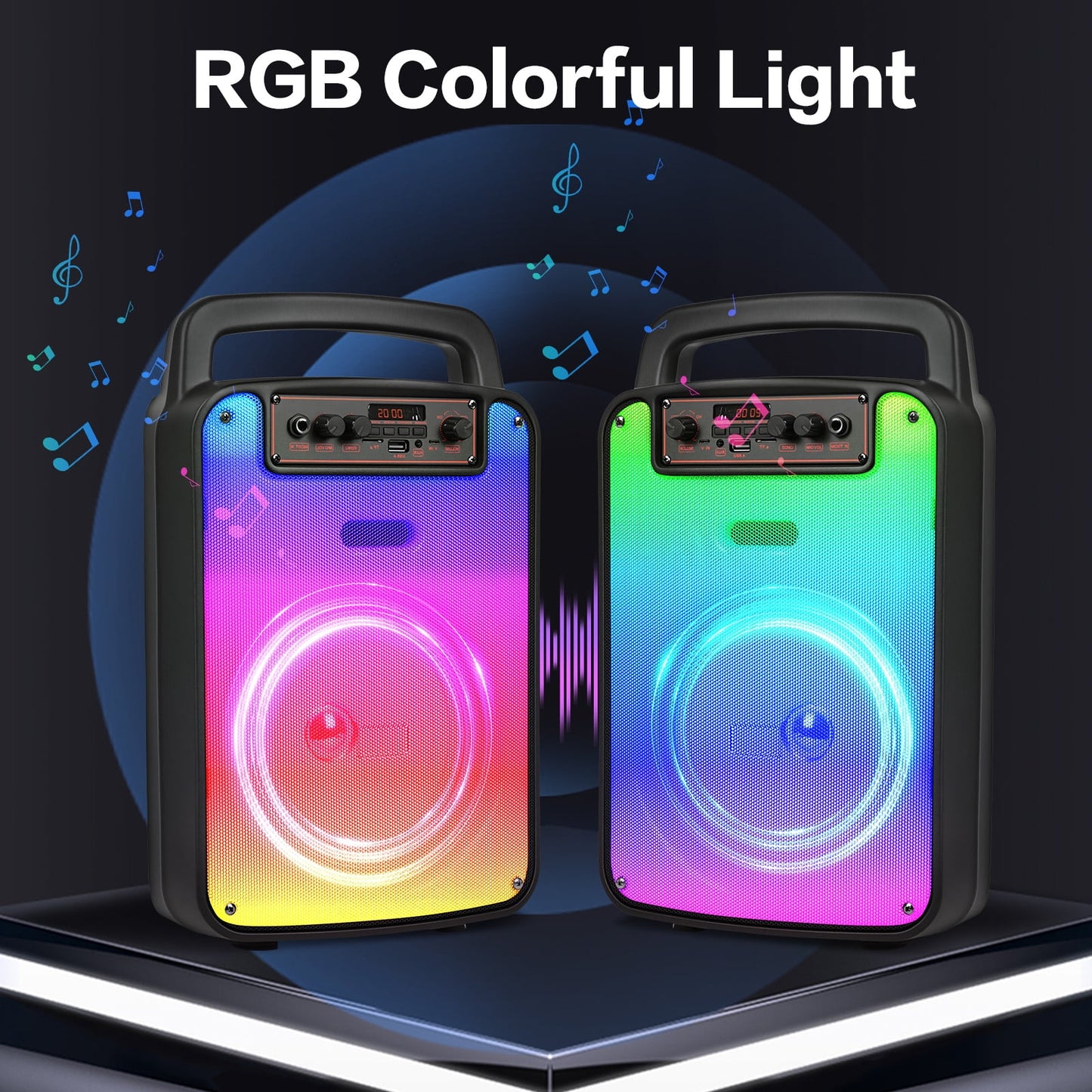 Bluetooth Rechargeable Speaker, Portable Speaker with Microphone, Speaker for Home Outdoor Party Camping, Support RGB/TWS/FM