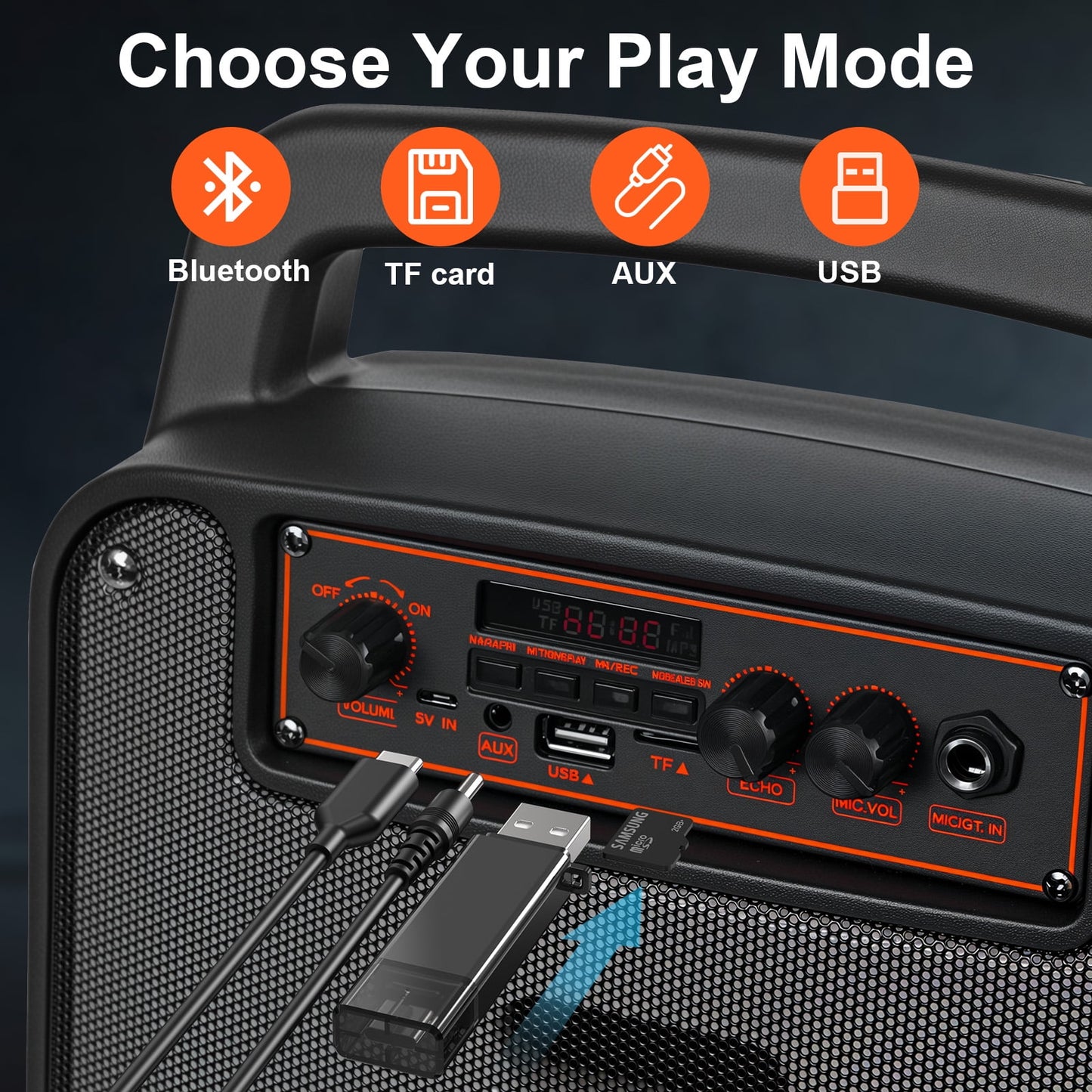Bluetooth Rechargeable Speaker, Portable Speaker with Microphone, Speaker for Home Outdoor Party Camping, Support RGB/TWS/FM