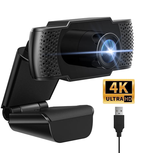 4K Webcam for PC Ultra HD 8MP Sensor, Plug and Play USB Camera with Noise-Canceling Mic for Streaming/Meetings/Gaming, Black