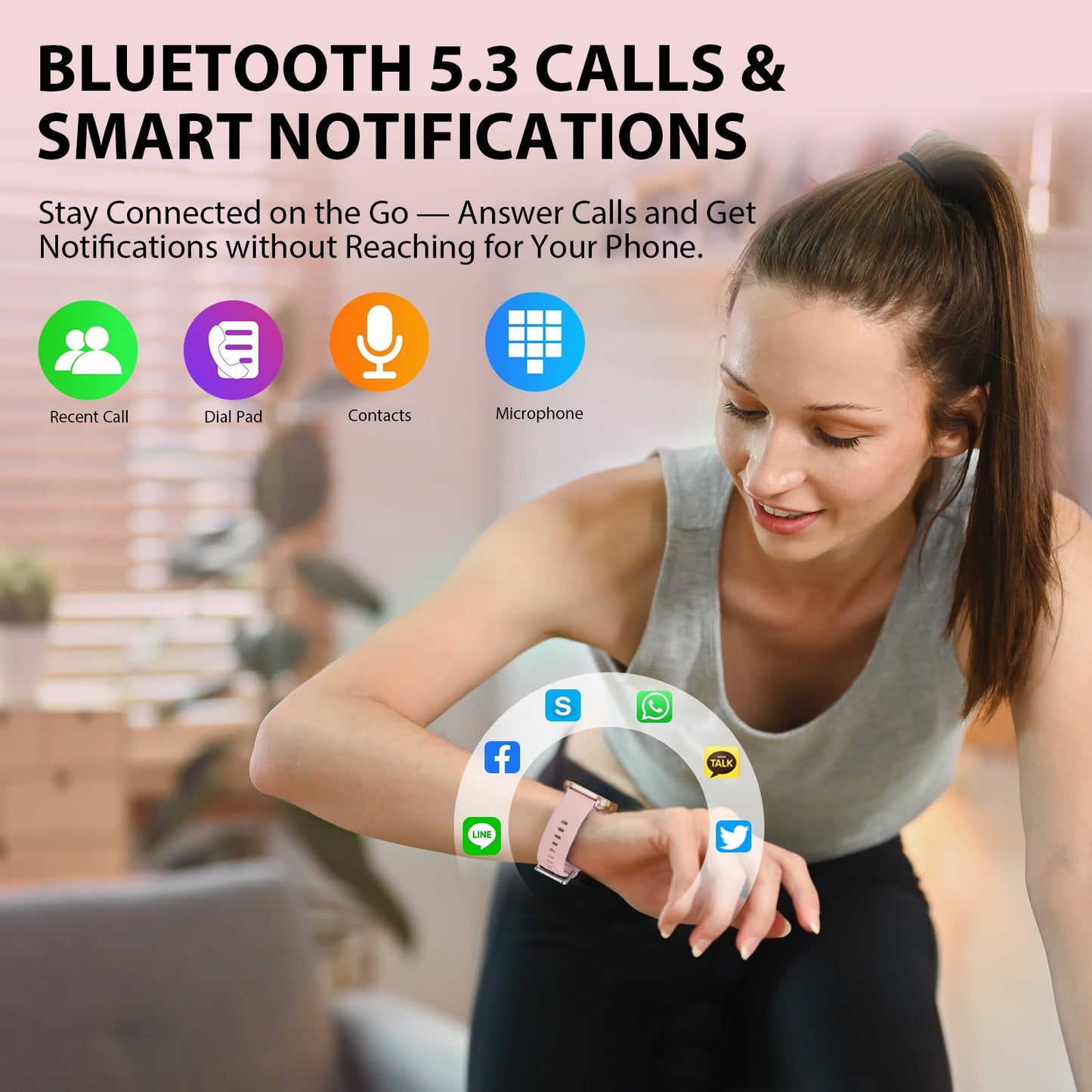 Smart Watch fits for Android & iPhone (Bluetooth Answer/Make Calls), 2.01 inch IP68 Waterproof Tracking Fitness, Sleep Monitor/Pedometer/Calories,Multiple Sports Modes,Pink