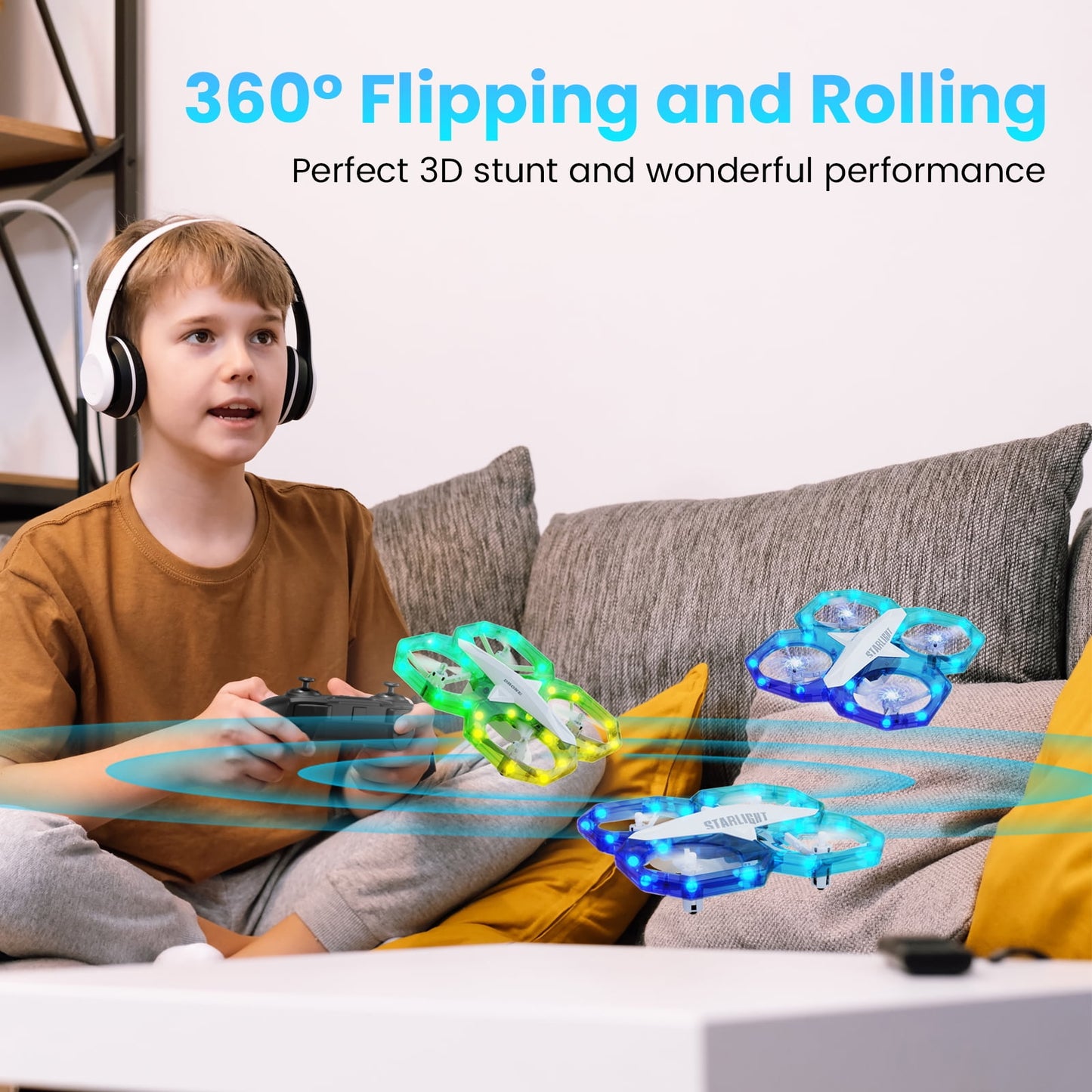 Mini RC Drone for Kids with 11 Light Modes,Drone with Remote Control, LED Quadcopter for Beginners Altitude Hold, Auto Hovering, 3D Flip, Headless Mode, White