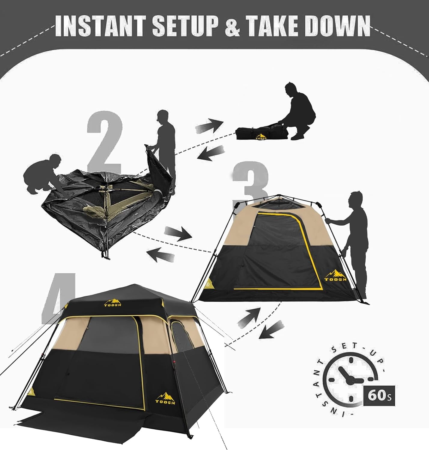4-6 Person Camping Tent Pop Up Tent Waterproof Automatic Setup 2 Doors-Instant Family Tents for Camping Hiking & Traveling