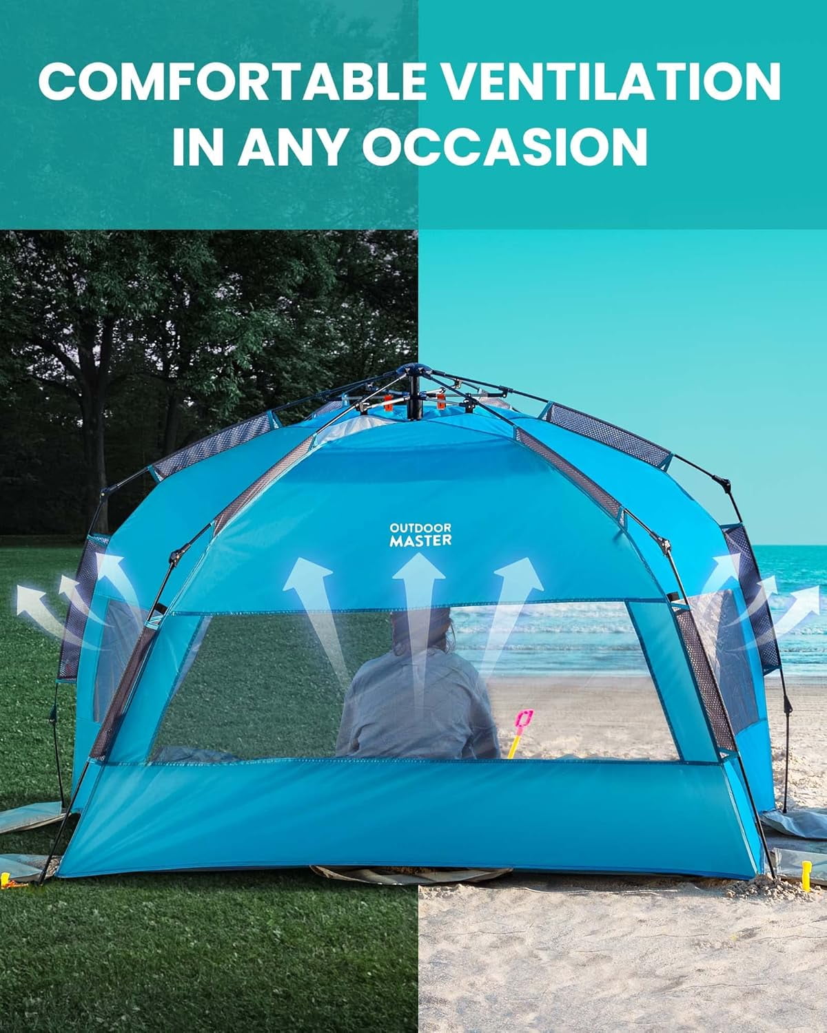 Pop Up Beach Tent for 3-6 Person, Portable Sun Shelter with Canopy, UPF 50+ UV Protection, Extendable Floor, Easy Setup Cabana