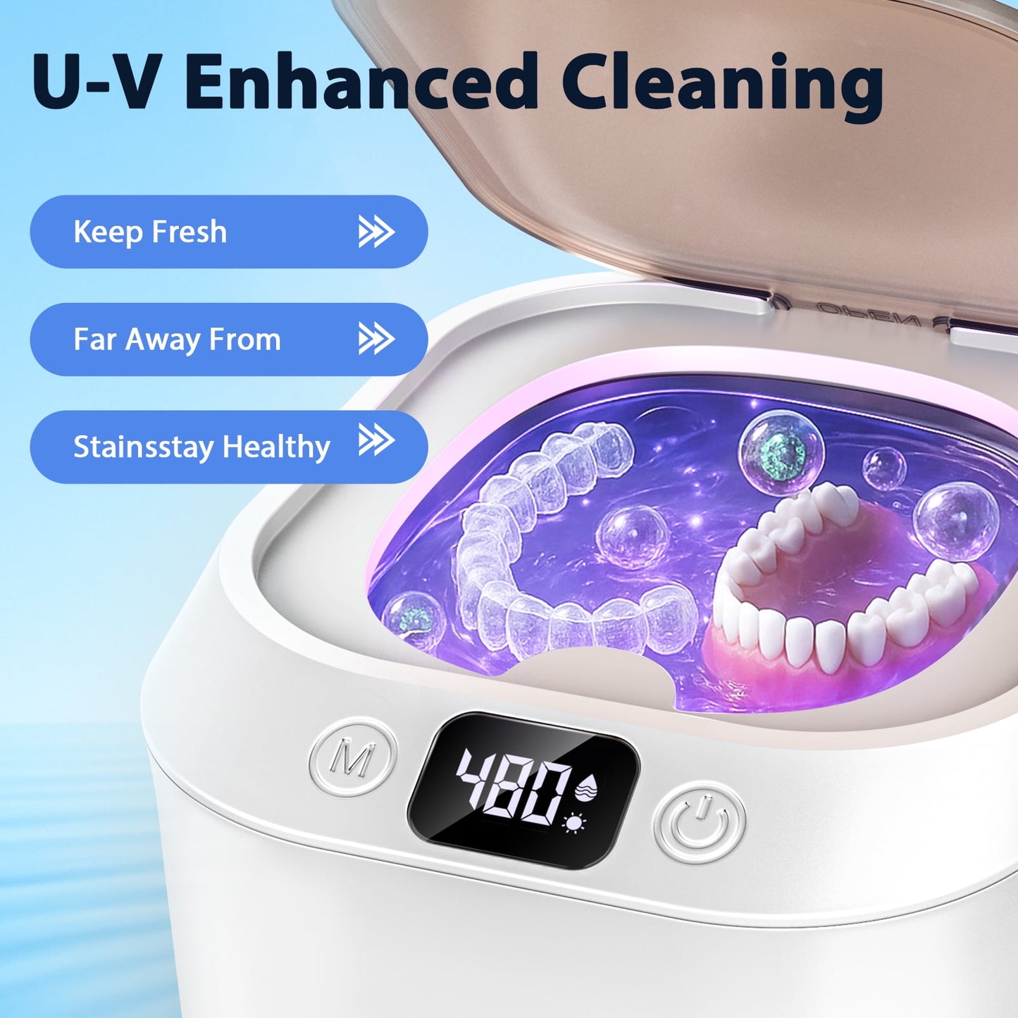 48kHz Ultrasonic Retainer Cleaner Machine with 220ML, 3 Modes, Ultrasonic Denture Cleaner for Mouth Guard, Aligners