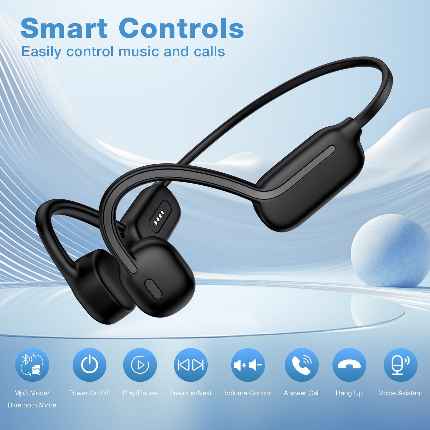 IP68 Waterproof Open Ear Bone Conduction Headphones, Wireless Bluetooth 5.3 Headset with Built-in 32GB Music Player, Underwater Sports Headphones for Swimming,Running,Cycling Workout Gym,Black