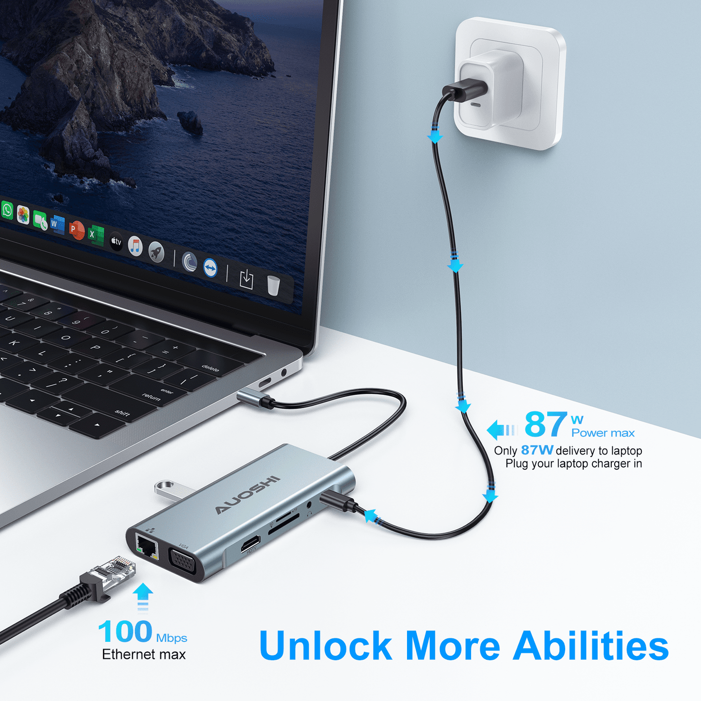 I Docking Station for Laptop, 11-in-1 USB C Hub with Dual Monitor, 4K HDMI-Compatible, VGA, USB 3.0/2.0, 100W PD Charging, SD/TF, Ethernet, Audio for MacBook/Dell/HP
