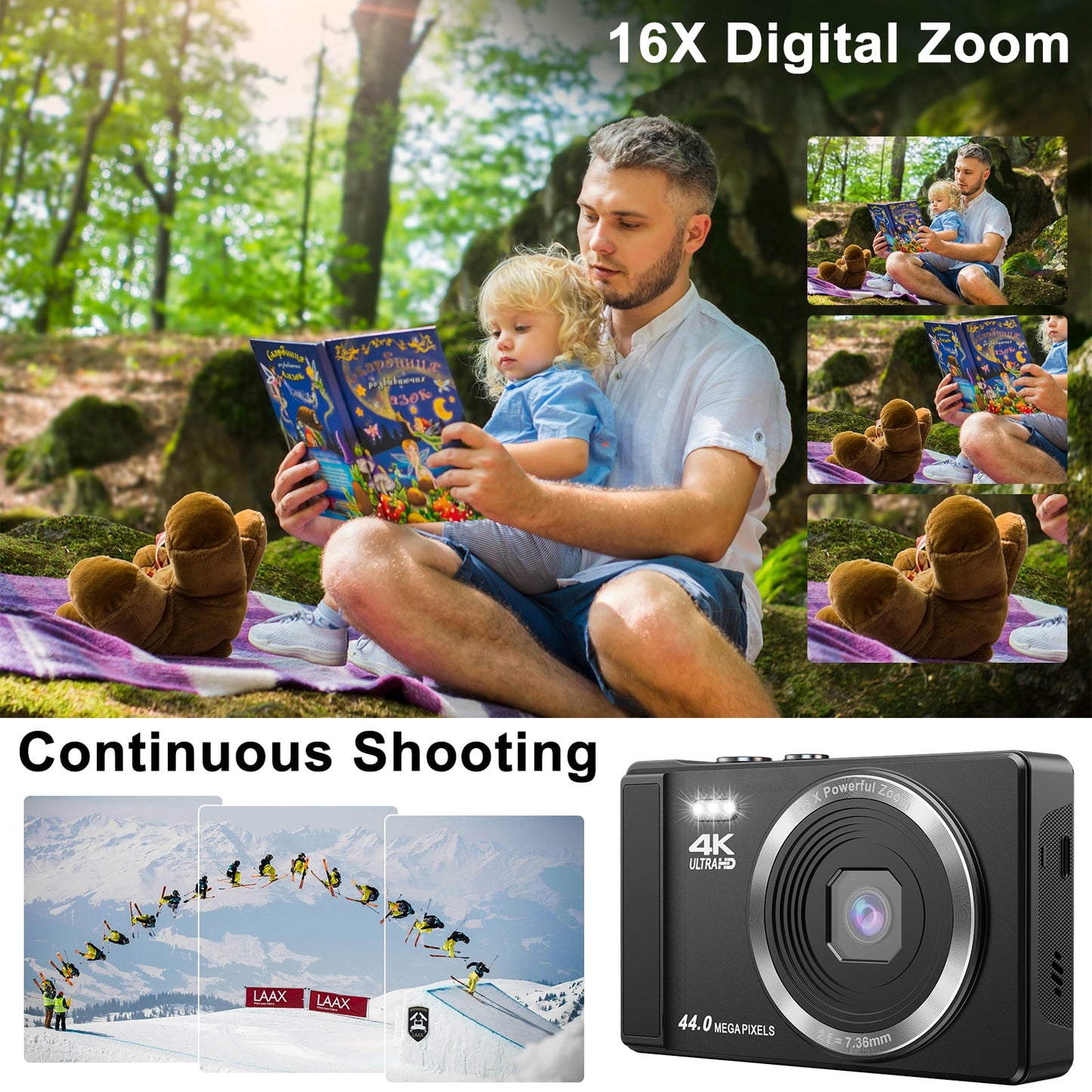 AC06F Digital Camera, 48MP CMOS Sensor, 16x Zoom, with 32GB SD Card, Black, 1 (New)