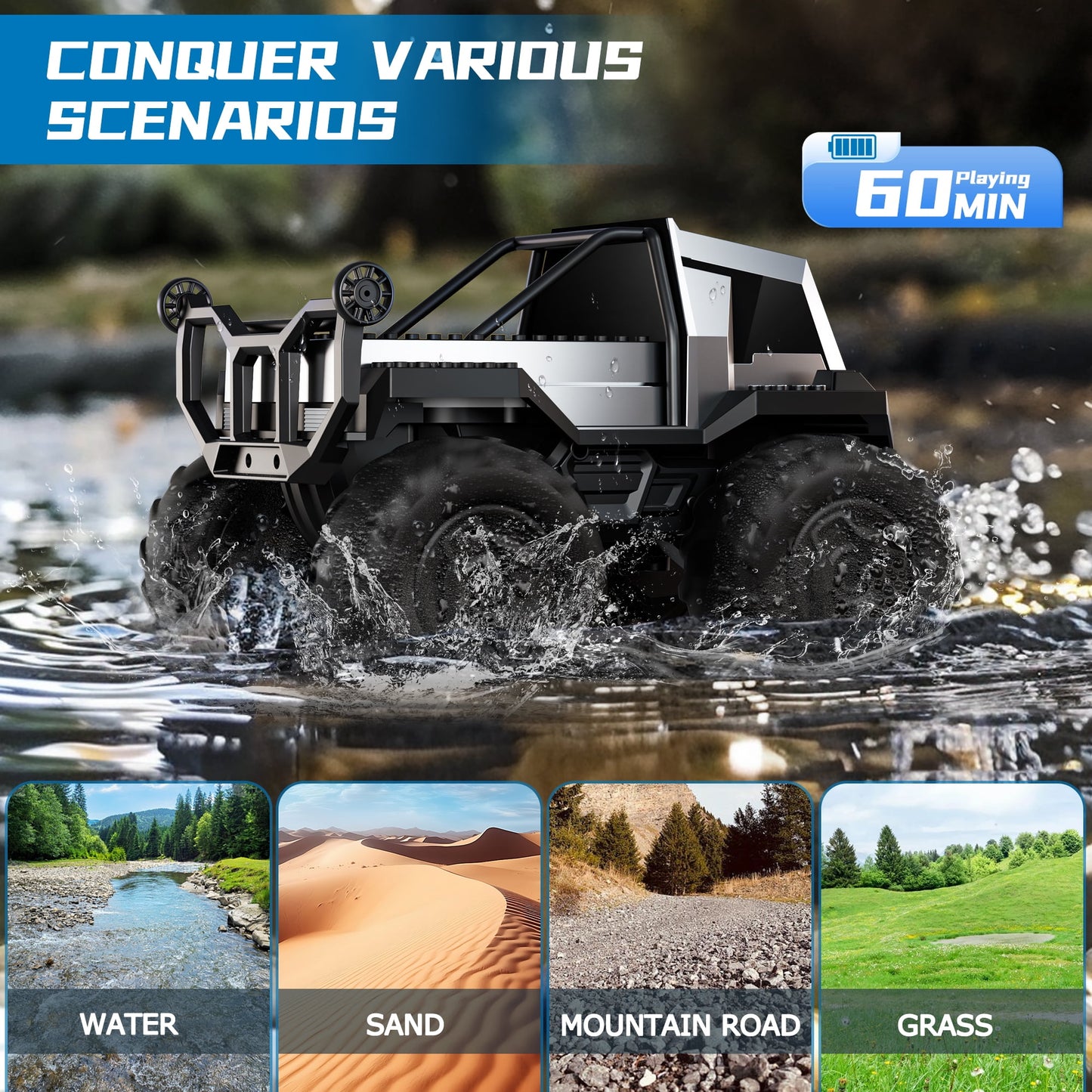 1:16 Amphibious Remote Control Car Building Blocks DIY Waterproof RC Truck RC Car Toys Gifts for Kids Adults