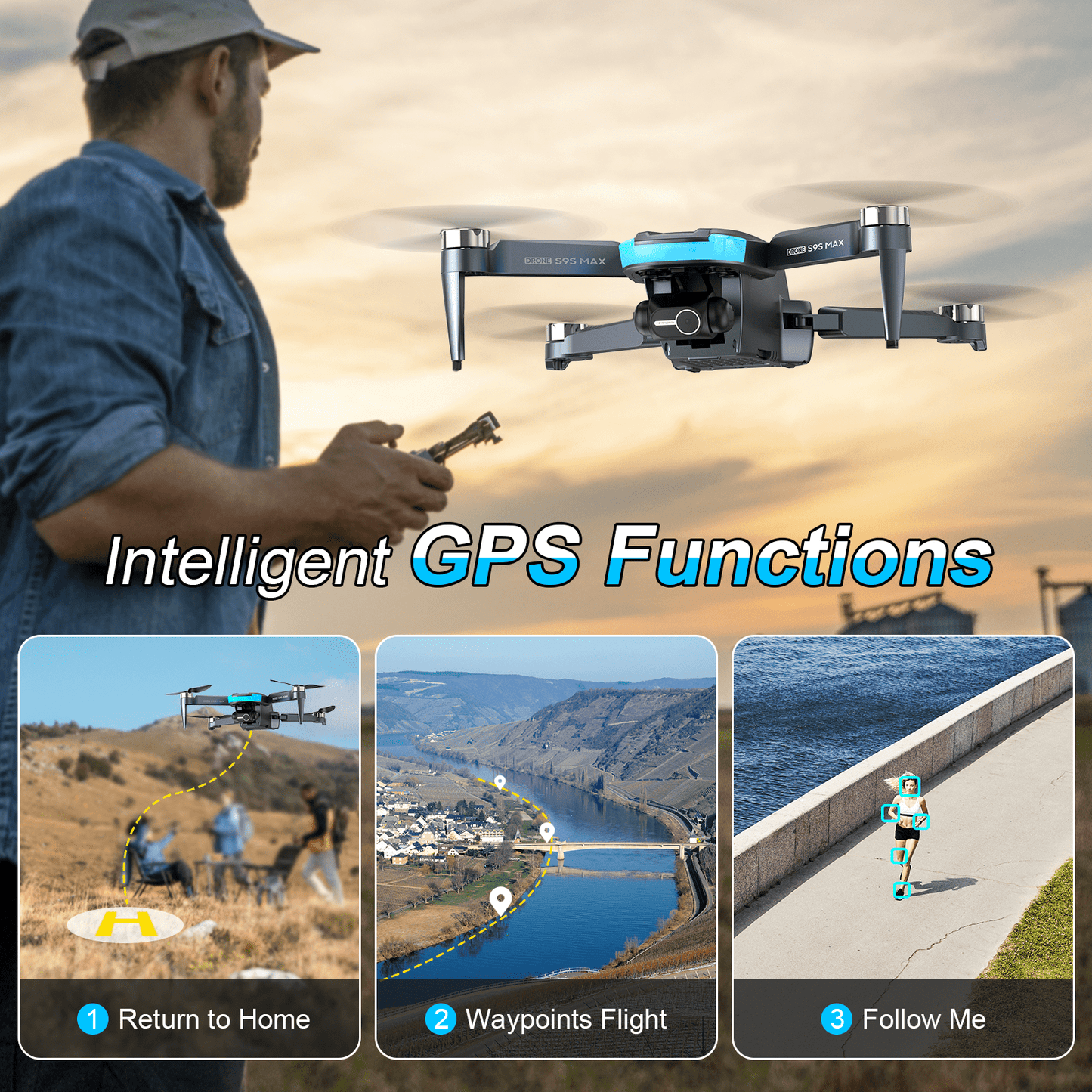 2 Axis Gimbal Drones with 4K EIS Camera for Adults Beginner, S9S FPV RC Quadcopter , 65-Min Flight Time, Optical Flow, Follow Me, Smart Return Home Gift