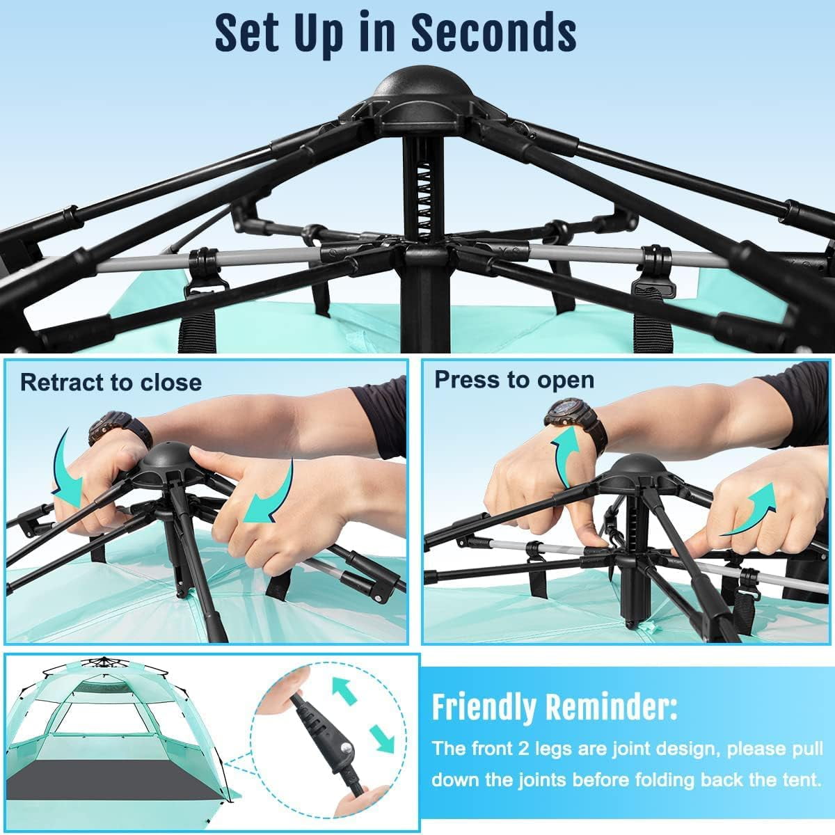 Pop Up Beach Tent for 3-6 Person, Portable Sun Shelter with Canopy, UPF 50+ UV Protection, Extendable Floor, Easy Setup Cabana