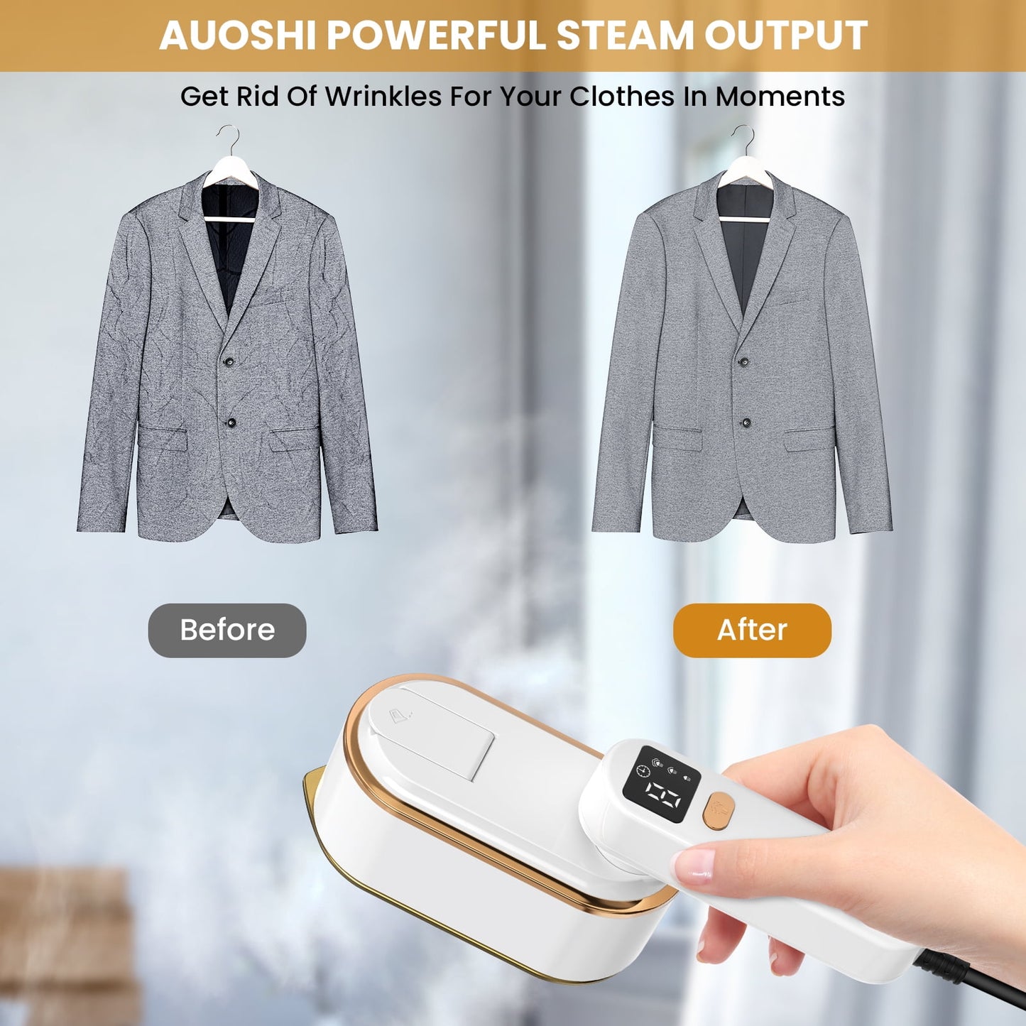 Handheld Travel Steamer for Clothes – 1300W Portable Garment Steamer, 180ml Large Tank, Fast Heat in 10s, Wrinkle Remover for Home, Office & Travel