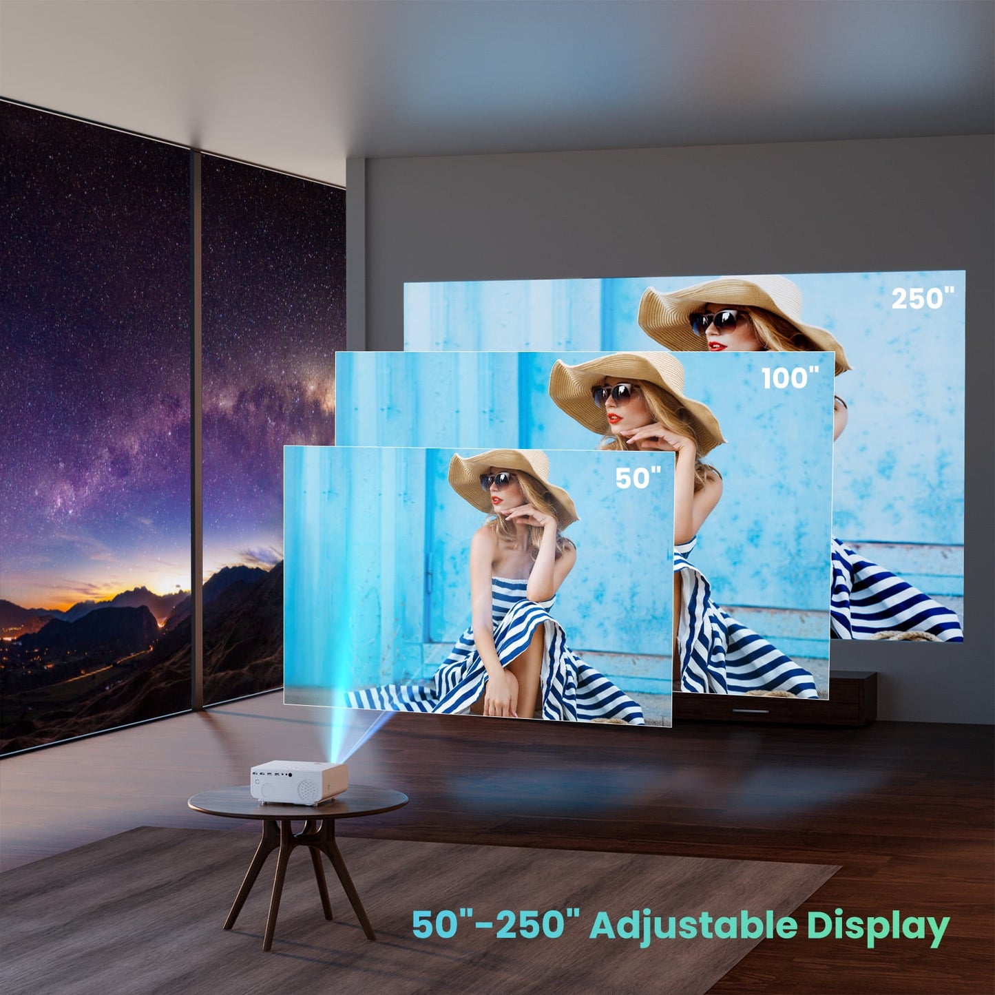 5G/2.4G WiFi Bluetooth Projector, 12000 Lux Native 1080P Support 4K, Outdoor Movie Projector Compatible with iOS/Android, 100" Screen Included