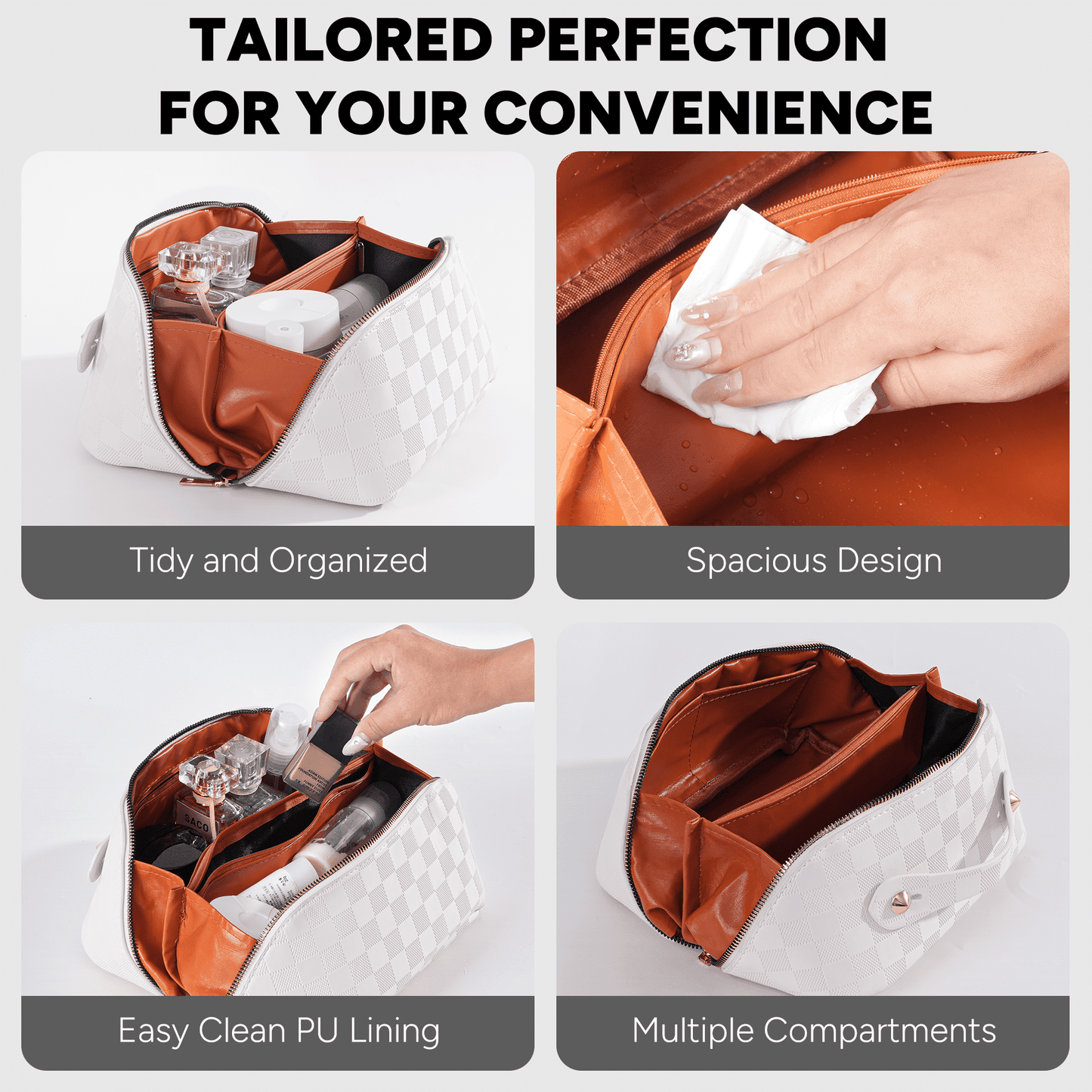 Travel Makeup Bag,Large Capacity Cosmetic Bags for Women,Waterproof Portable Pouch Open Flat Toiletry Bag Make up Organizer with Divider and Handle，White
