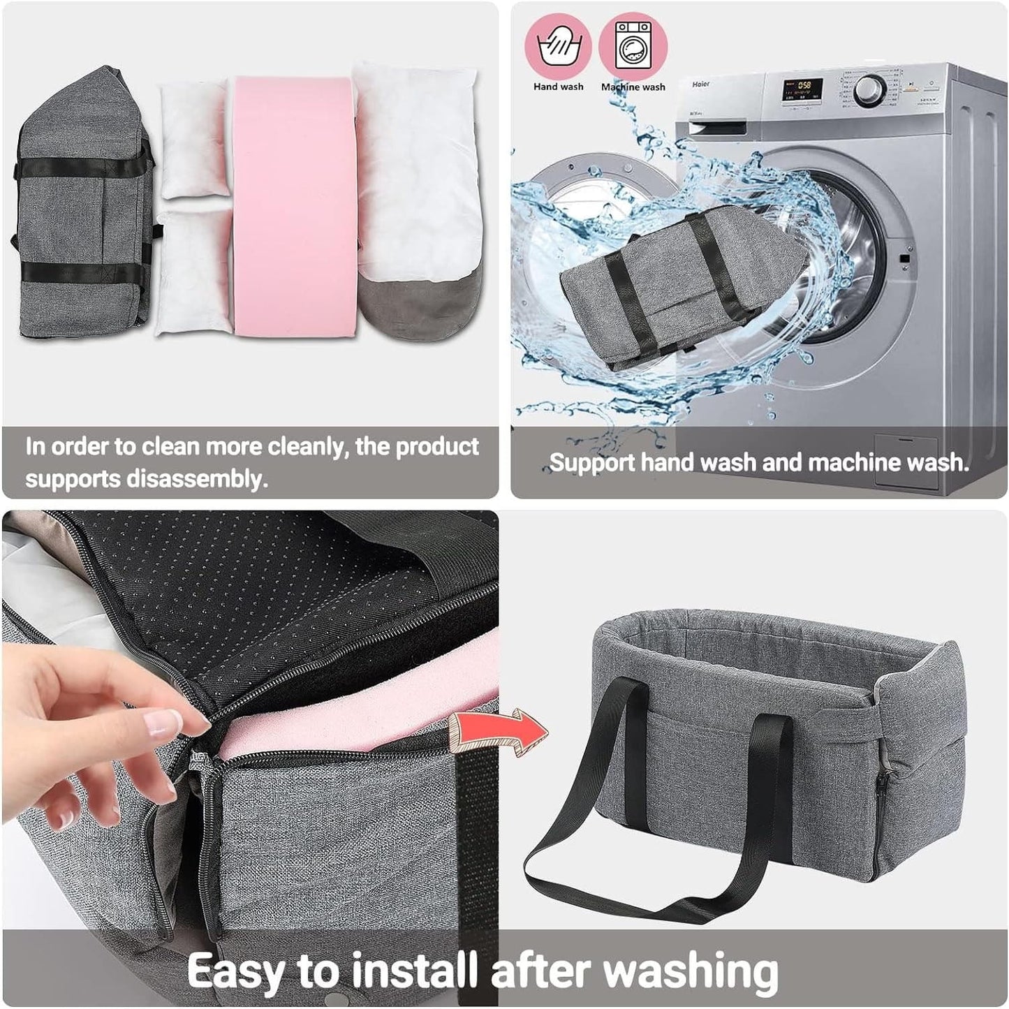 Dog Car Seat for Small Dogs, Pet Booster Seat, Fully Detachable and Washable, with Clip-on Safety Leash, Adjustable Straps for Small Pets up to 15lbs, Travel Carrier Bed, Grey