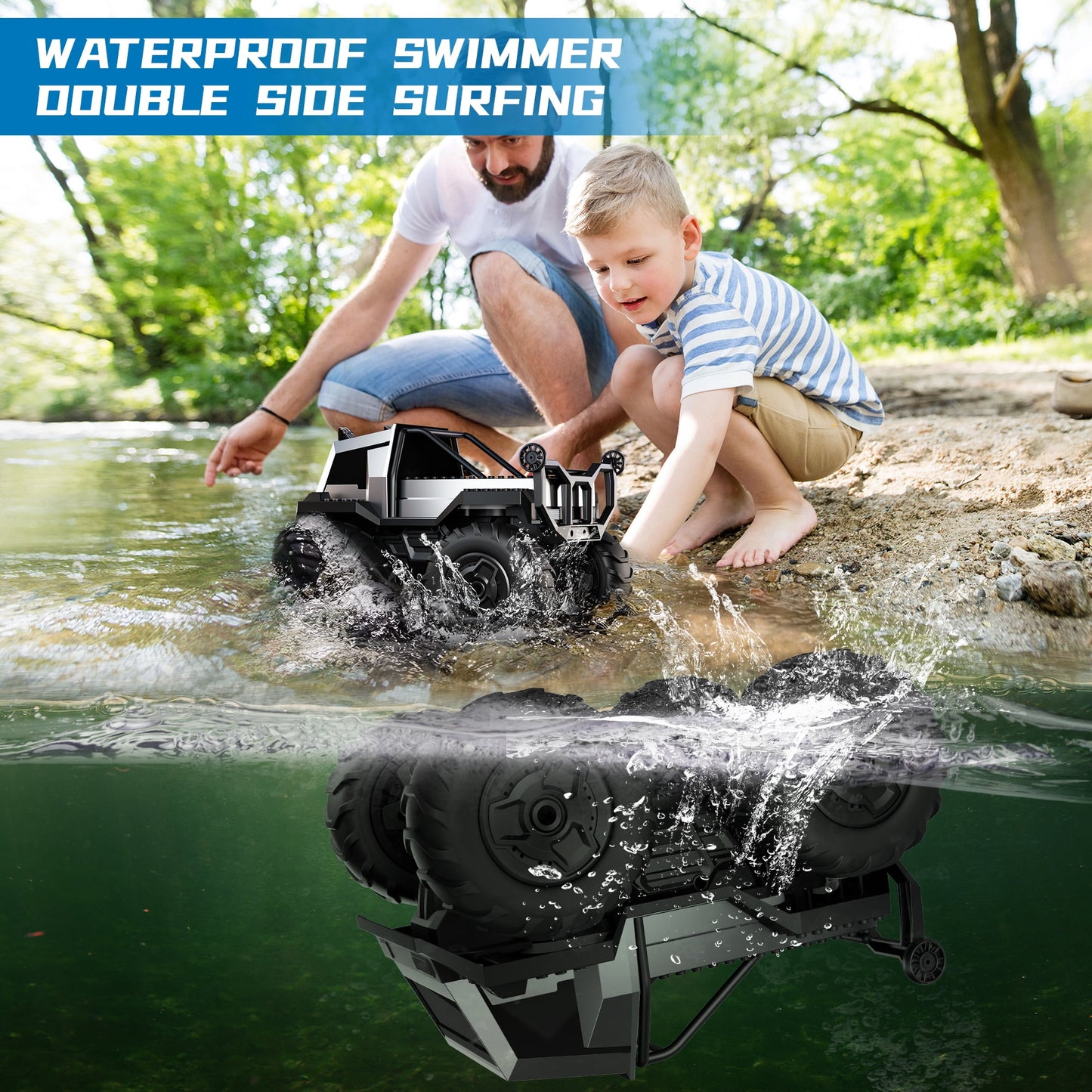 1:16 Amphibious Remote Control Car Building Blocks DIY Waterproof RC Truck RC Car Toys Gifts for Kids Adults