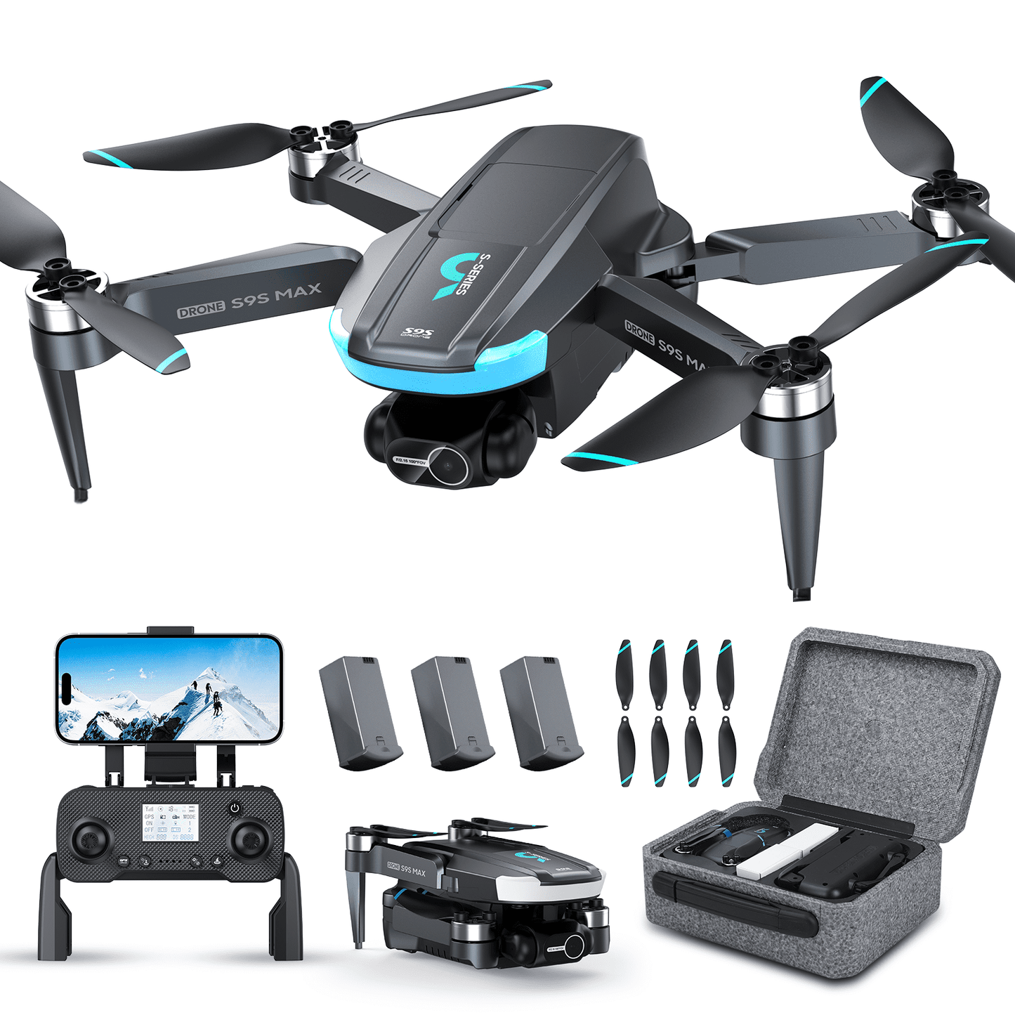 2 Axis Gimbal Drones with 4K EIS Camera for Adults Beginner, S9S FPV RC Quadcopter , 65-Min Flight Time, Optical Flow, Follow Me, Smart Return Home Gift