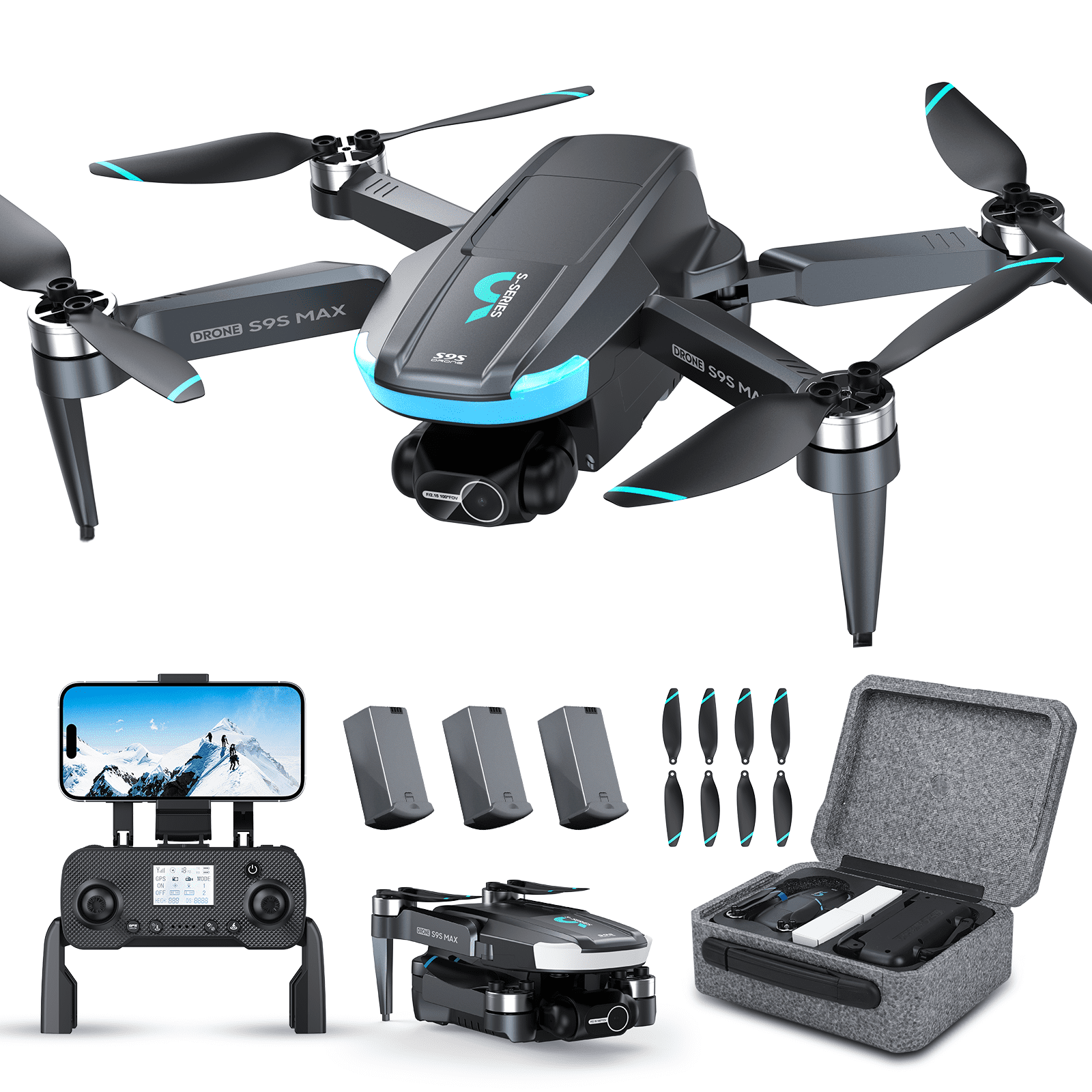 2 Axis Gimbal Drones with 4K EIS Camera for Adults Beginner, S9S FPV RC Quadcopter , 65-Min Flight Time, Optical Flow, Follow Me, Smart Return Home Gift