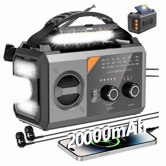 30000mAh Weather Radio, NOAA/AM/FM Emergency Radio with USB/Solar/Hand Crank Charging, Flashlight, SOS Alarm, Compass, Battery Operated for Hurricane Preparedness, Gray