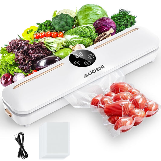 Automatic Vacuum Sealer Machine with Airtight Bags Food Saver Vacuum Sealer Kit Handheld Bag Sealer for Kitchen Gadgets White