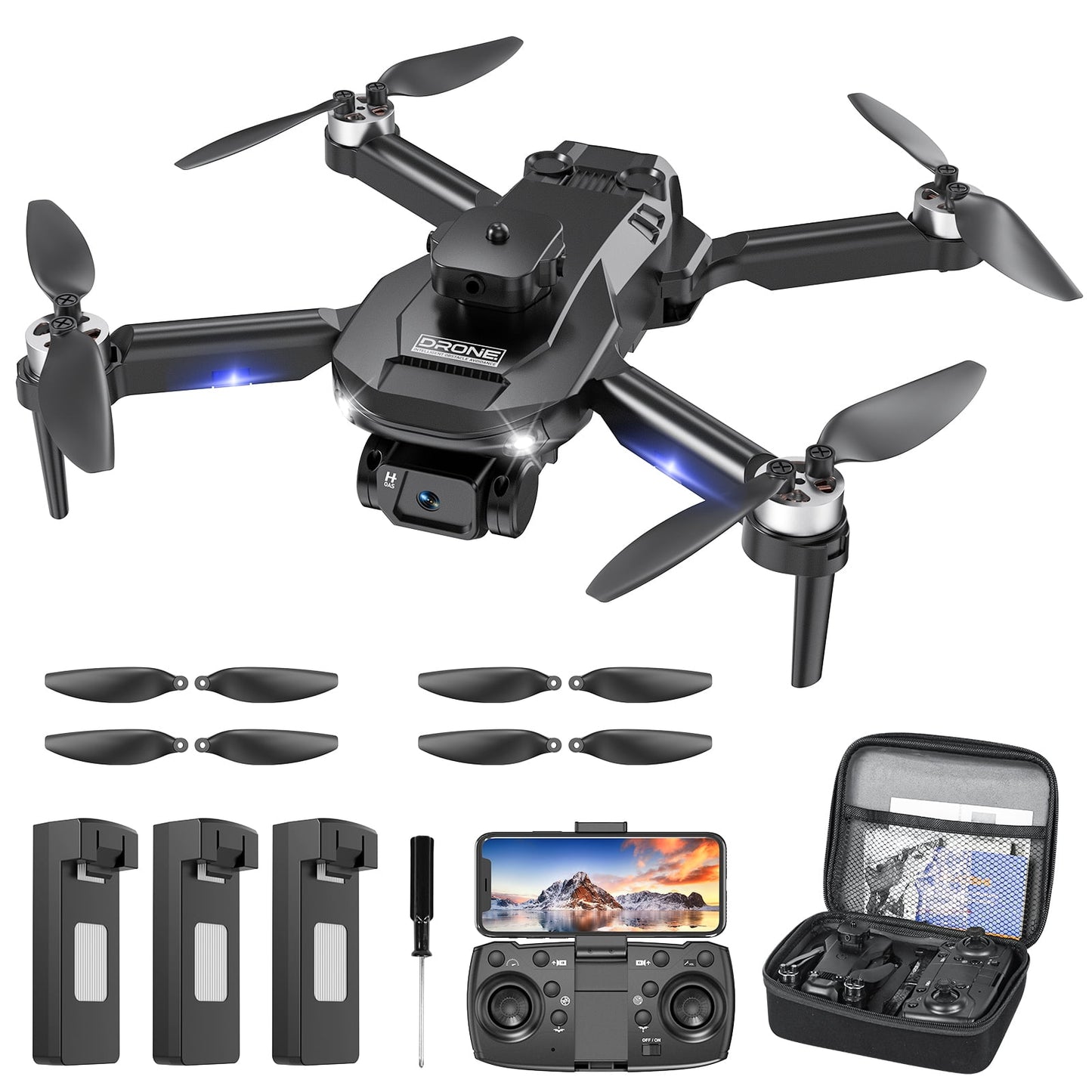 Drones with Camera for Adults 6K, 1080P FPV RC Quadcopter for Kids Beginners with 3 Batteries, Foldable, Brushless Motor, 3D Flips,One Key Take off/Land, Black
