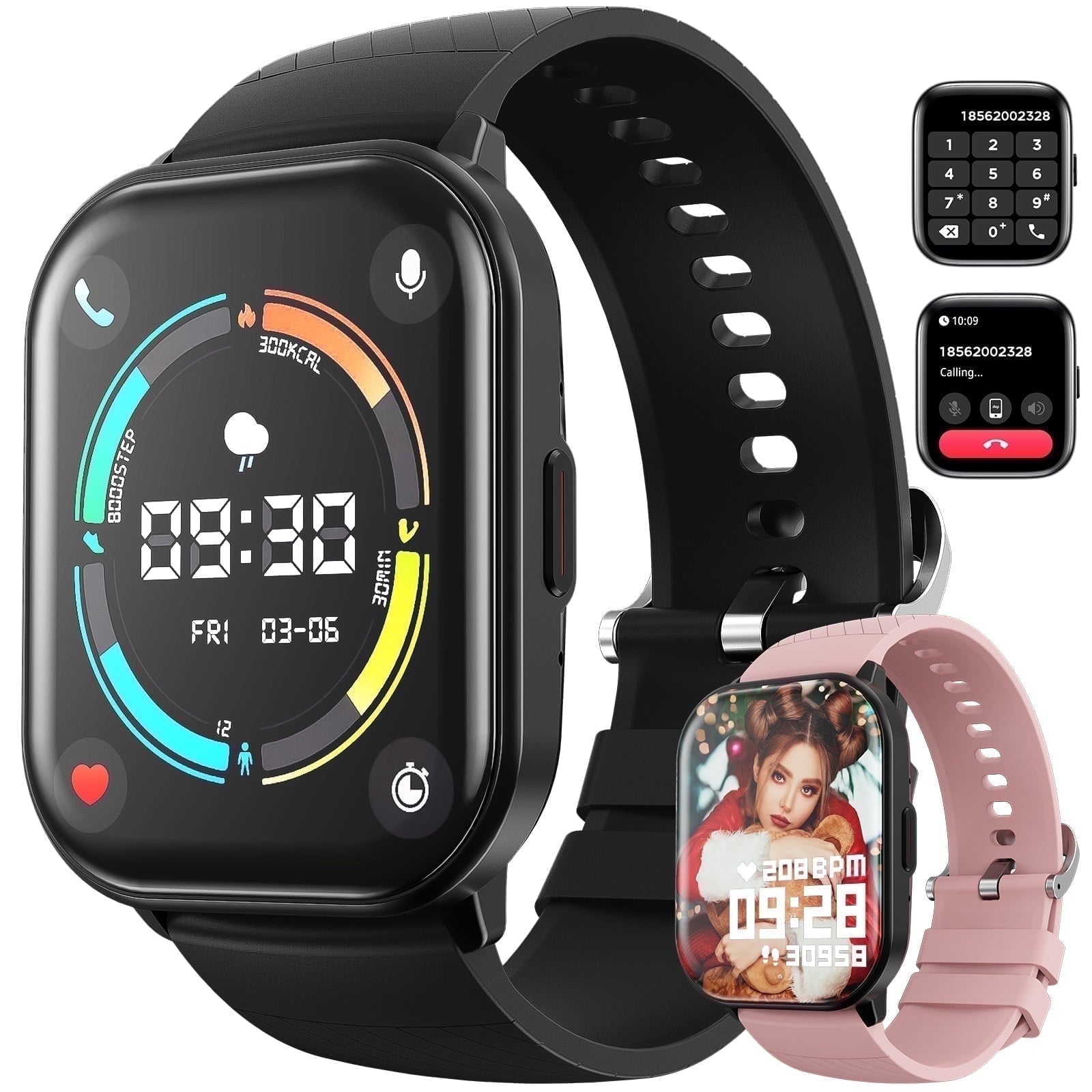 Smart Watch for Android & iPhone (Bluetooth Answer/Make Calls), 2.01 inch IP67 Waterproof Tracking Fitness, Sleep Monitor/Pedometer/Calories,Multiple Sports Modes,Black