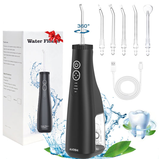 Water Flosser Portable Cordless Oral Irrigator , 4 Modes 5 Tips Rechargeable IPX7 Waterproof Teeth Cleaner for Home and Travel 300ML Black