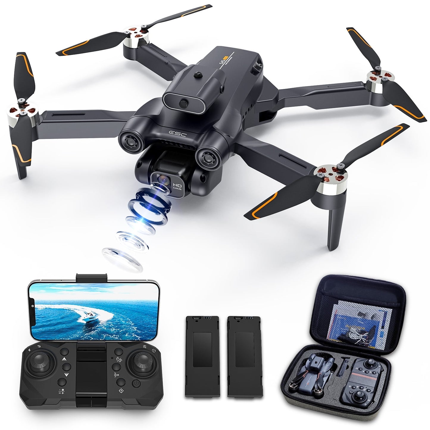 Drone with 4K Camera for Adults RC Quadcopter with High Speed Brushless Motor, Altitude Hold, Waypoint Fly, 2 Batteries, Carrying Case