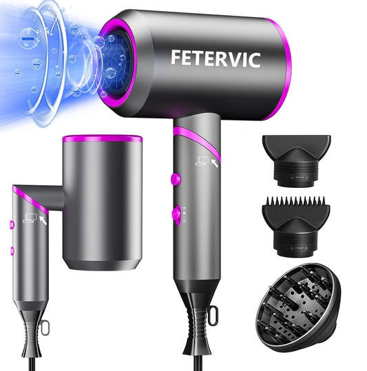 2000W Portable Ionic Hair Dryer, Professional Foldable Blow Dryer with 2 Speed 3 Heat Setting, Dark Grey