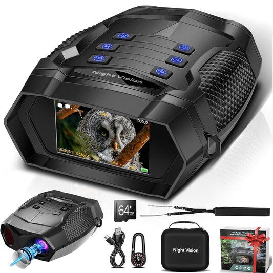 4K Night Vision Goggles for Adults – FETERVIC Digital Infrared Binoculars with Camera, 2000FT Long Range, 3'' Screen, Rechargeable 5000mAh Battery, 64GB Card for Hunting, Camping, Wildlife & Surve