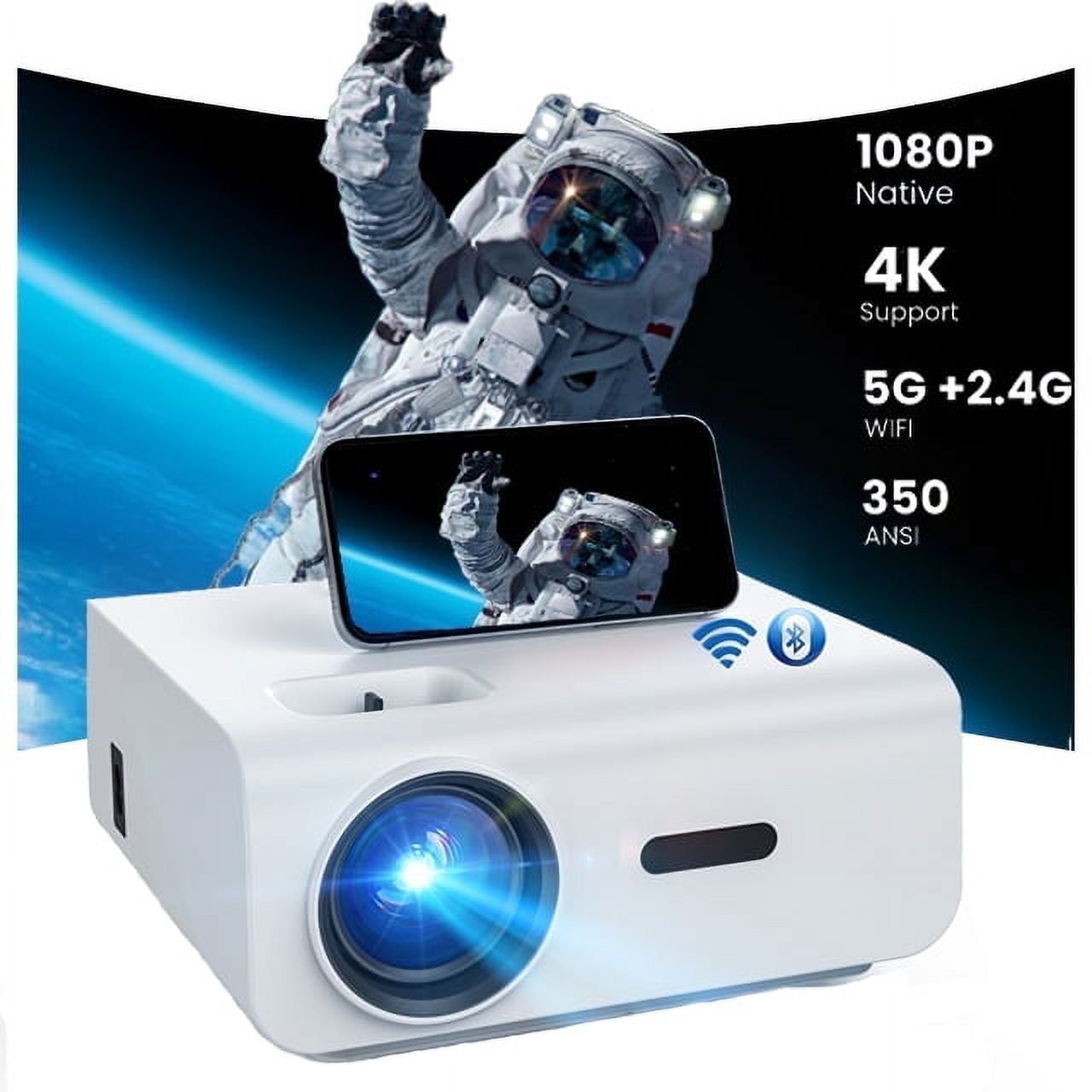 5G/2.4G WiFi Bluetooth Projector, 12000 Lux Native 1080P Support 4K, Outdoor Movie Projector Compatible with iOS/Android, 100" Screen Included