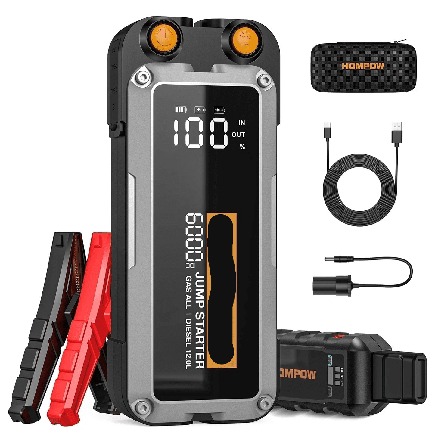 5000A Car Jump Starter, 20000mAh Portable Battery Booster Box for All Gas & Up to 12L Diesel Engines, 12V Jump Box with LCD Display, LED Flashlight, USB & Type-C Fast Charging