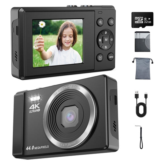 AC06F Digital Camera, 48MP CMOS Sensor, 16x Zoom, with 32GB SD Card, Black, 1 (New)
