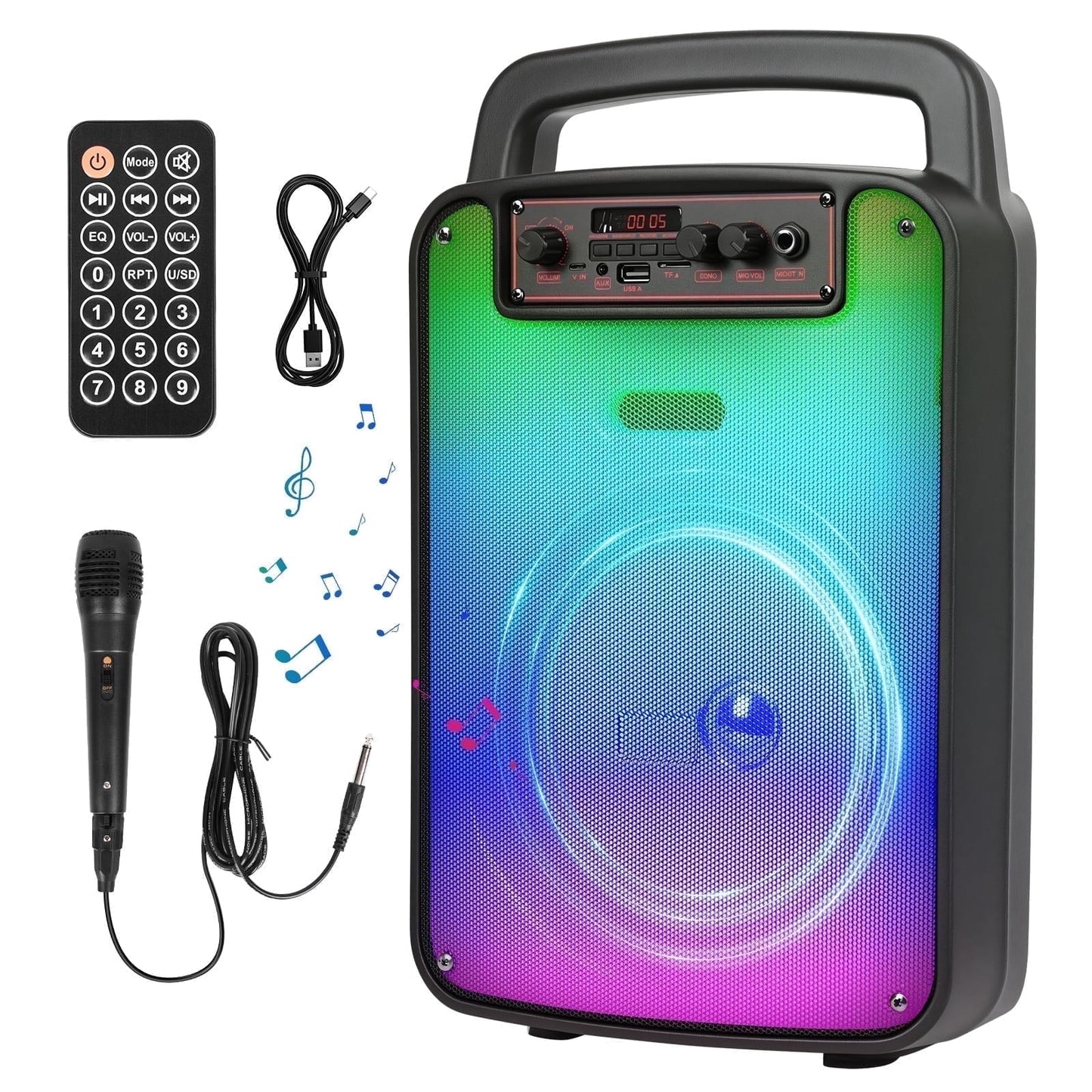 Bluetooth Rechargeable Speaker, Portable Speaker with Microphone, Speaker for Home Outdoor Party Camping, Support RGB/TWS/FM