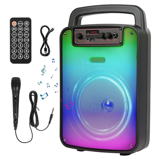 Bluetooth Rechargeable Speaker, Portable Speaker with Microphone, Speaker for Home Outdoor Party Camping, Support RGB/TWS/FM