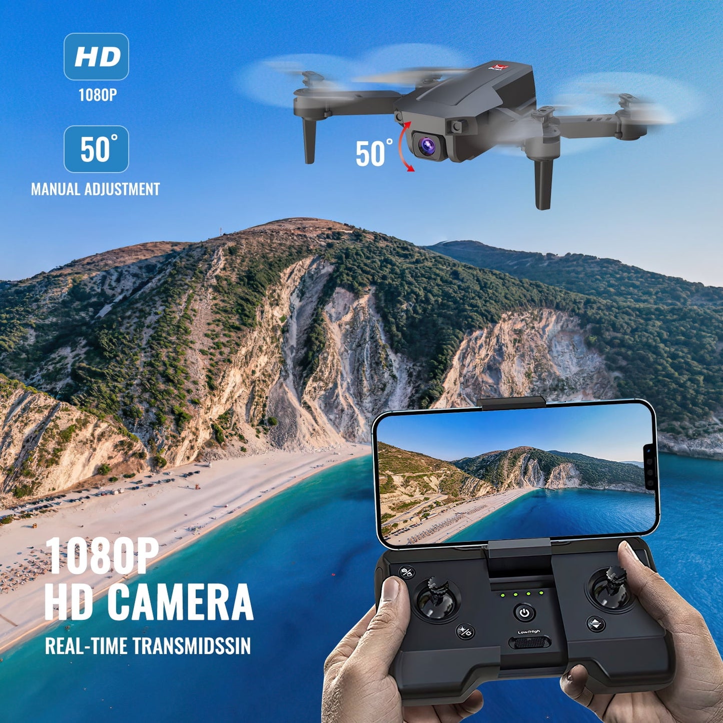 Mini Foldable Drone, 1080P HD FPV Camera Wifi RC Quadcopter, Voice/Gesture Control, for Kids Adult and Beginners Black