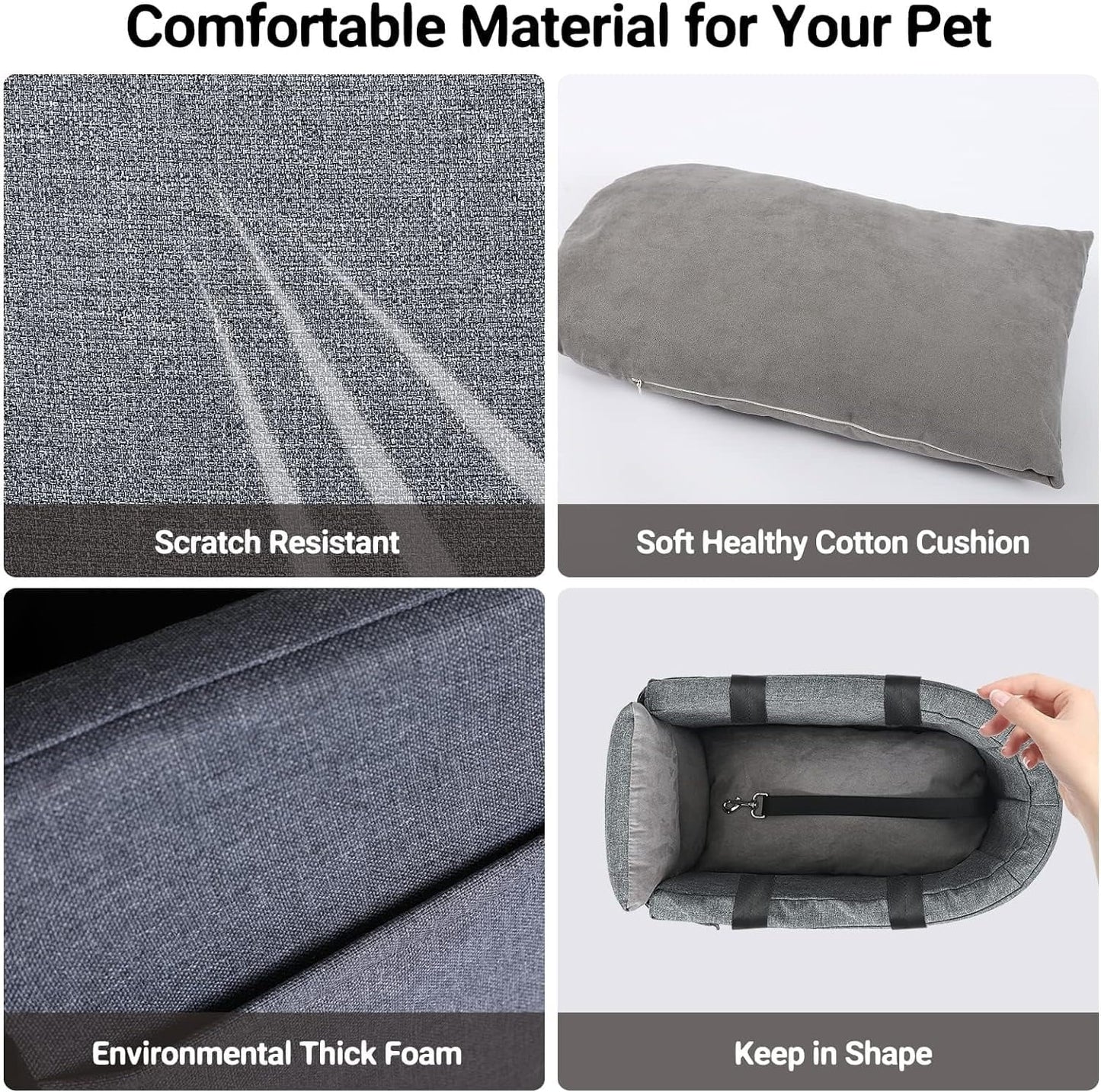 Dog Car Seat for Small Dogs, Pet Booster Seat, Fully Detachable and Washable, with Clip-on Safety Leash, Adjustable Straps for Small Pets up to 15lbs, Travel Carrier Bed, Grey