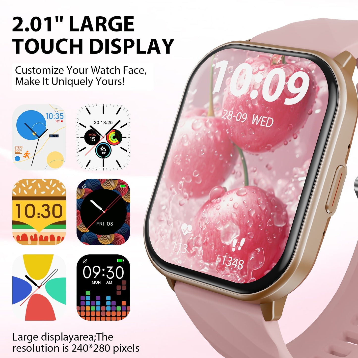 Smart Watch fits for Android & iPhone (Bluetooth Answer/Make Calls), 2.01 inch IP68 Waterproof Tracking Fitness, Sleep Monitor/Pedometer/Calories,Multiple Sports Modes,Pink