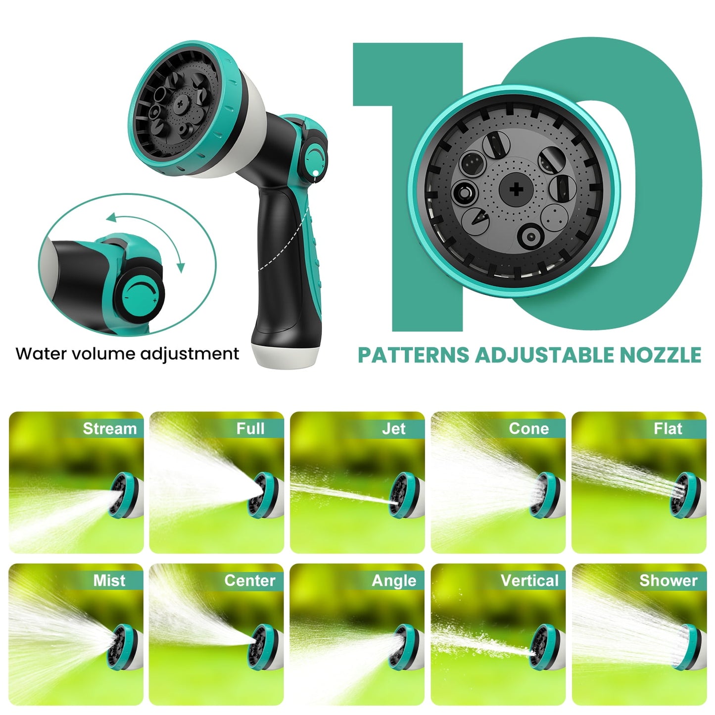 15m (50ft) Retractable Garden Hose Reel with 10-Pattern Spray Nozzle, Automatic Rewind, UV-Resistant PVC Hose, Wall-Mounted with 180° Swivel Bracket
