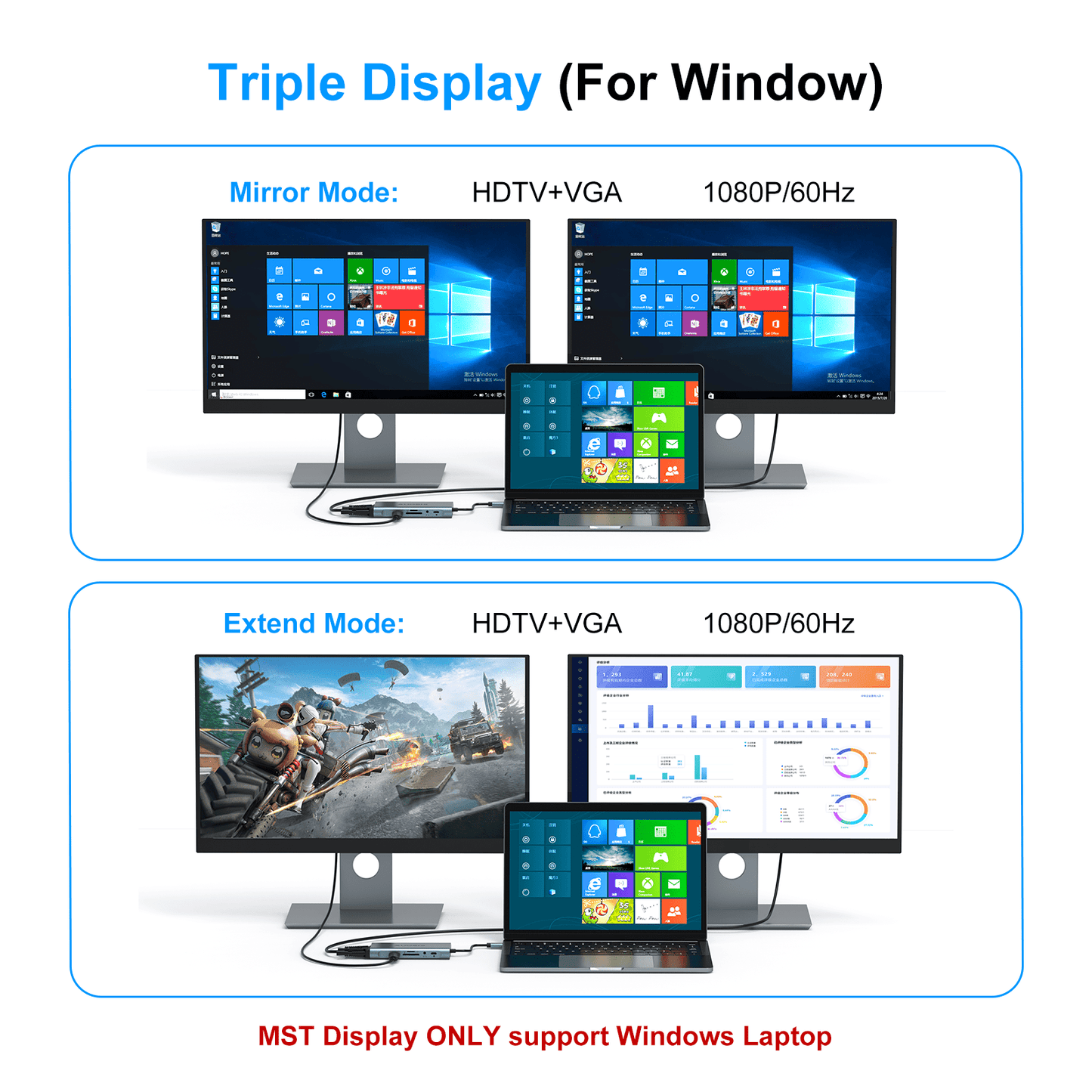 I Docking Station for Laptop, 11-in-1 USB C Hub with Dual Monitor, 4K HDMI-Compatible, VGA, USB 3.0/2.0, 100W PD Charging, SD/TF, Ethernet, Audio for MacBook/Dell/HP