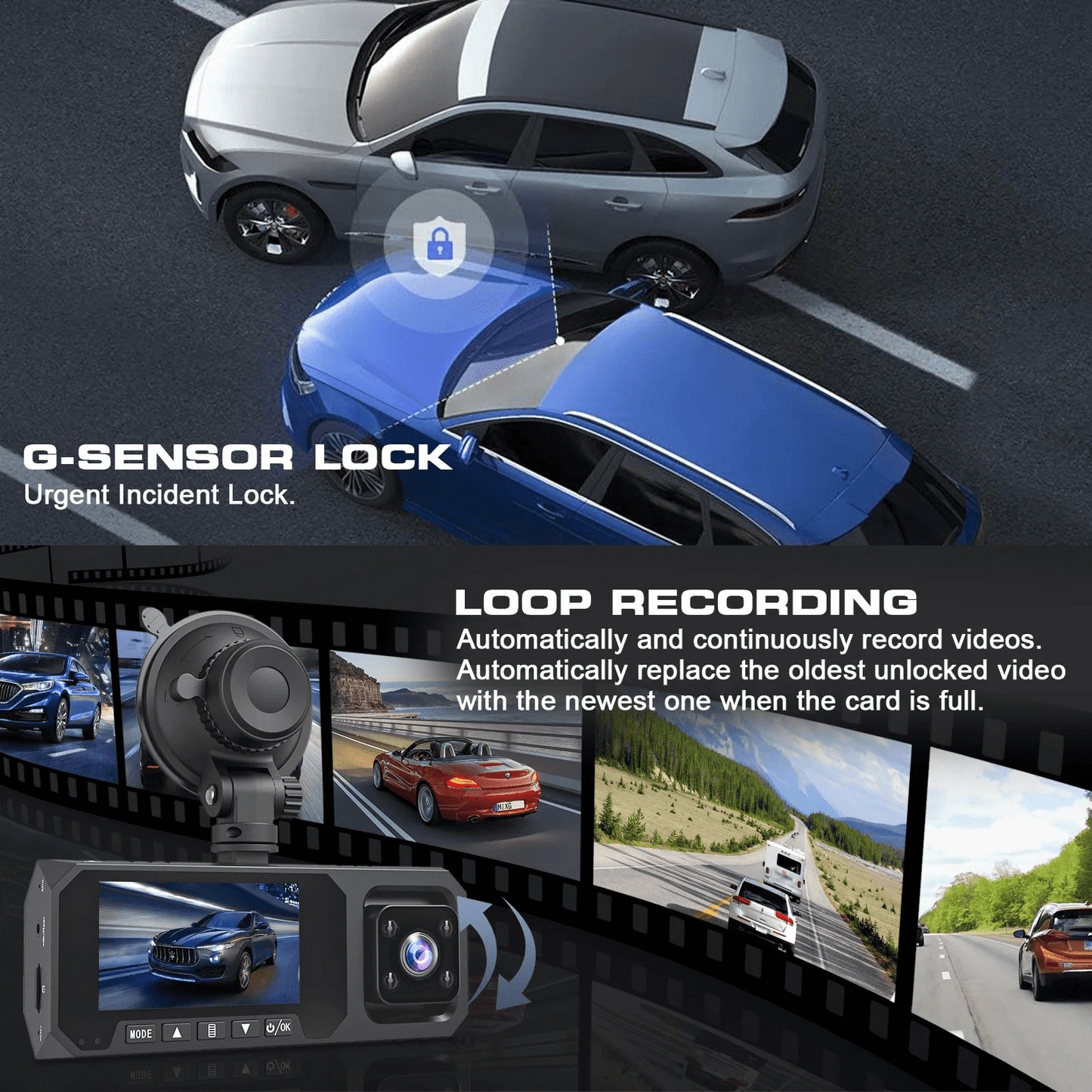 3 Channel Dash Cam Front and Rear Inside, 4K/2.5K + 1080P Dash Camera for Cars with Wi-Fi GPS, Night Vision, Backup Camera, 3.16" IPS Screen, 24H Parking Mode, WDR, Type-C, 64GB SD Card Includ