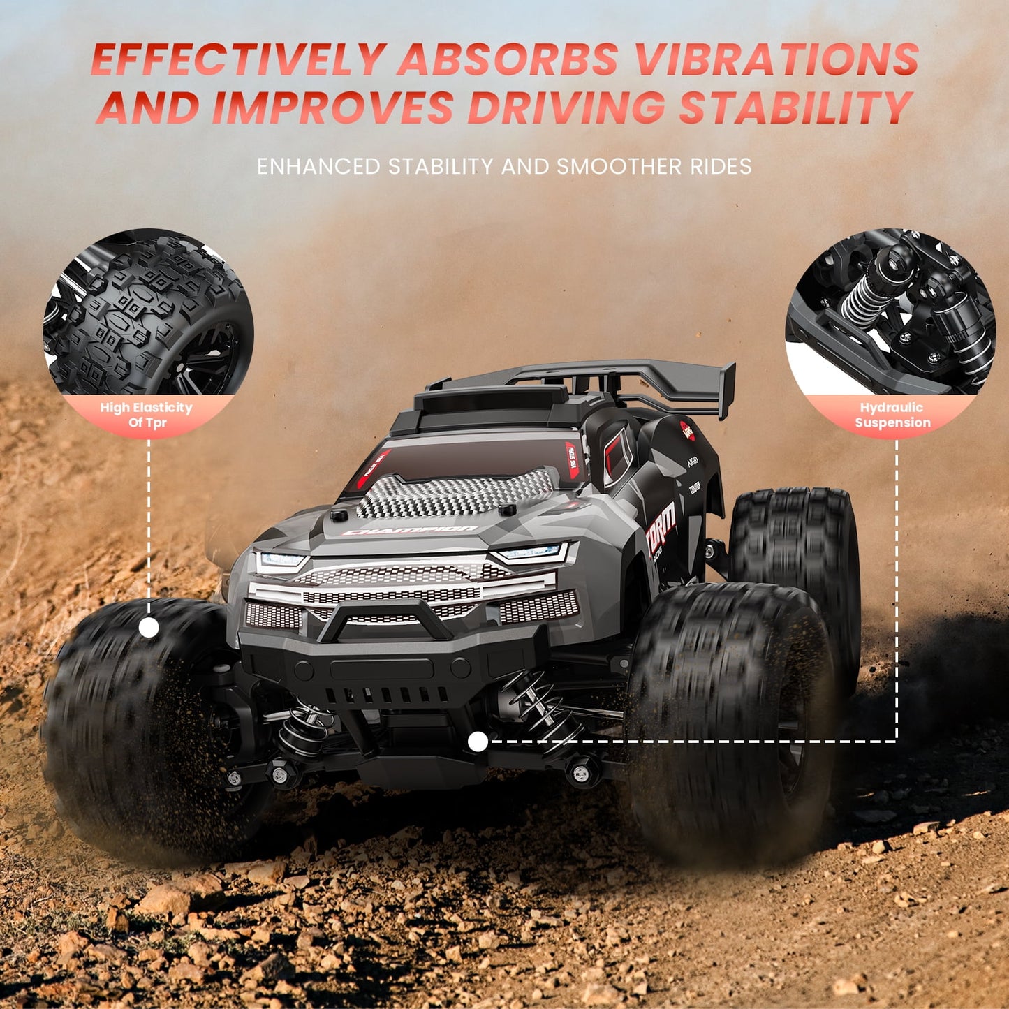 Upgraded 1:18 RC Car Remote Control Truck – 30MPH 4WD High Speed Toy for Boys with Metal Shaft, Alloy Differential, Dual Batteries, TPR Tires, Shock Absorbers, Gift for Kids & Beginners